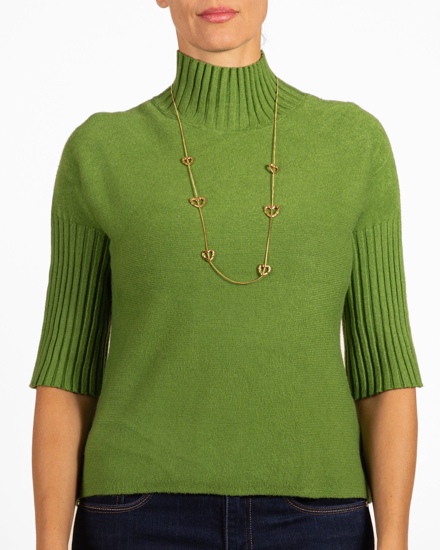 Pull olive à col montant et manches coudes