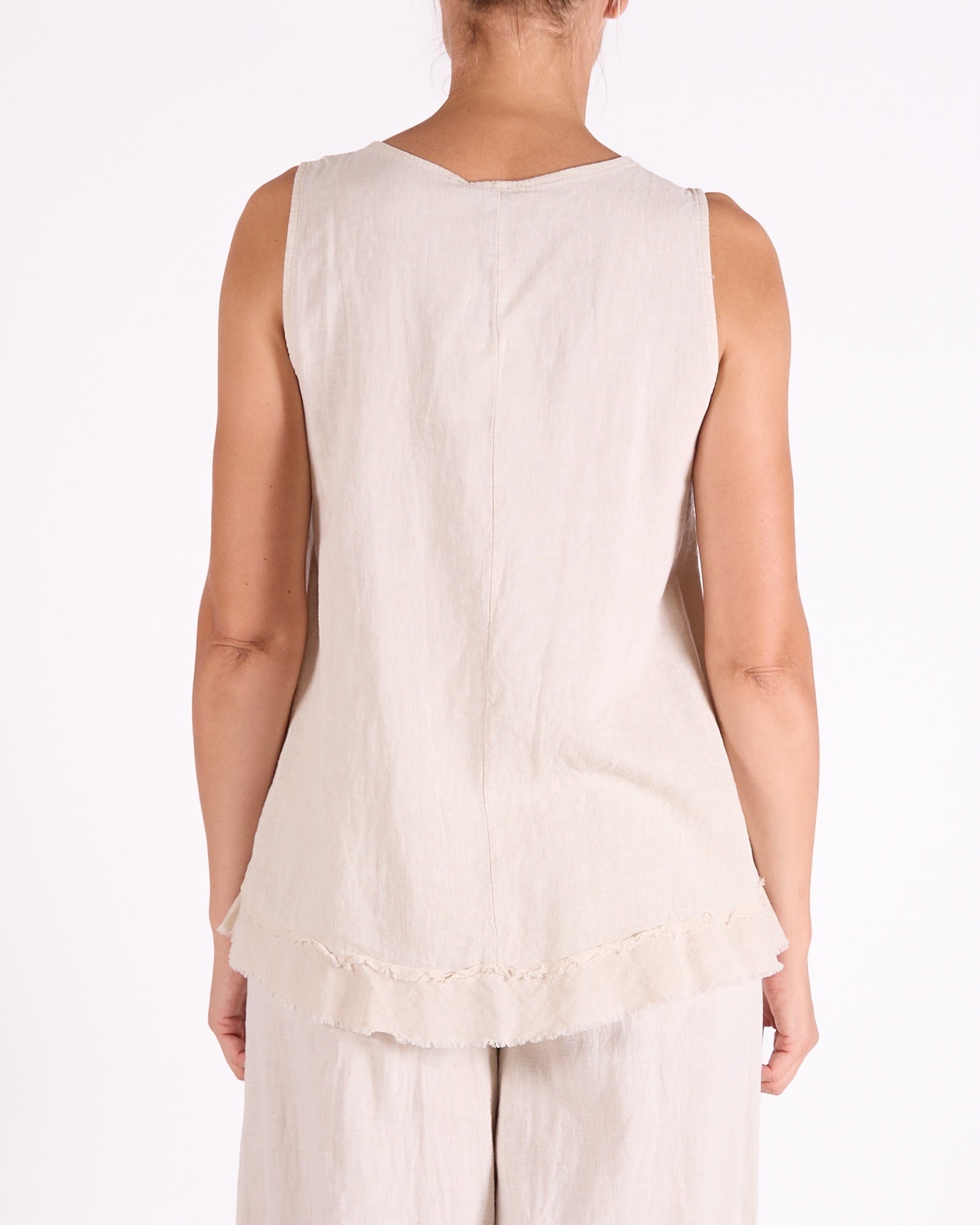 Sand Sleeveless Raw Edge Tank Top