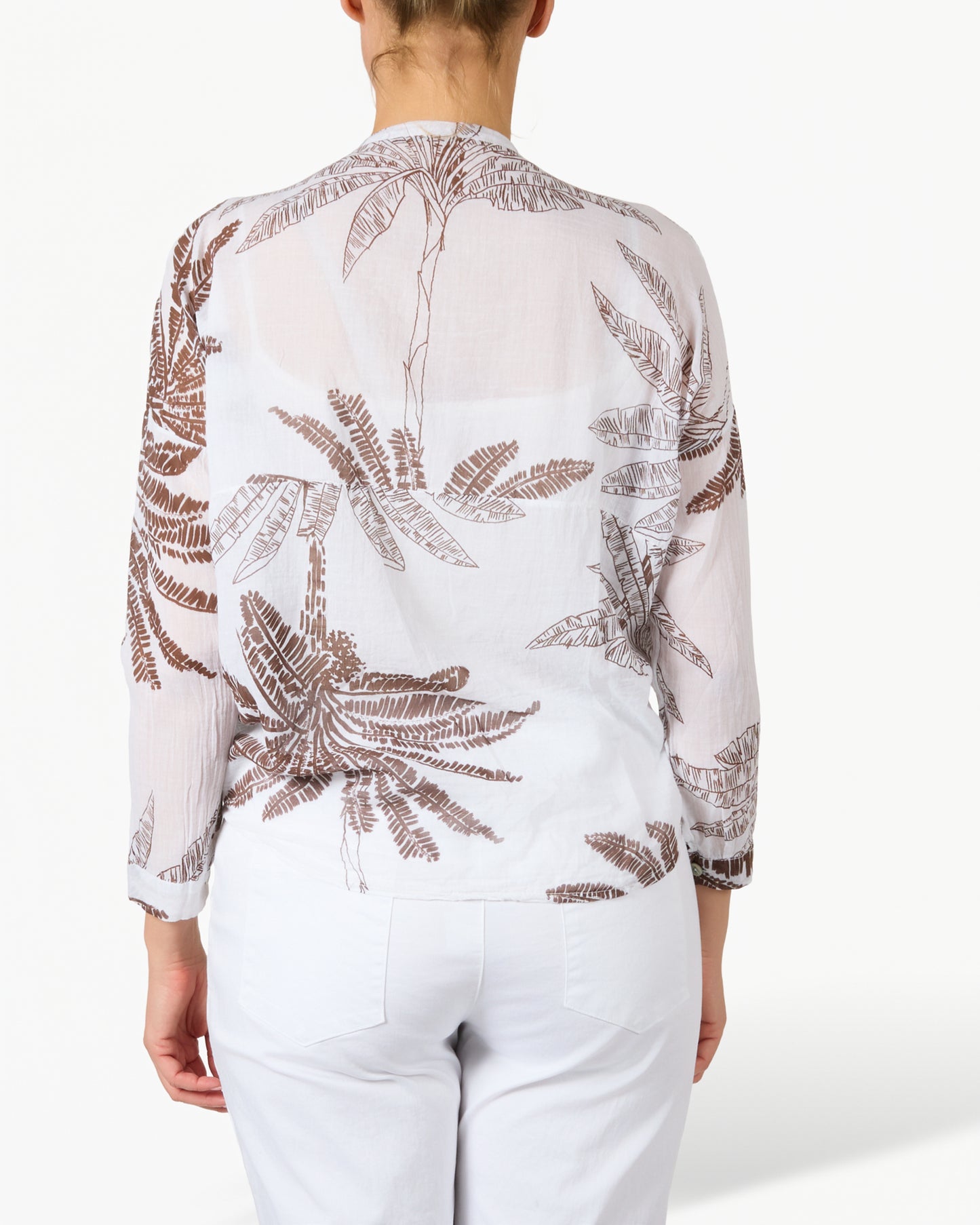 Blouse boutonnée imprimé palmier blanc