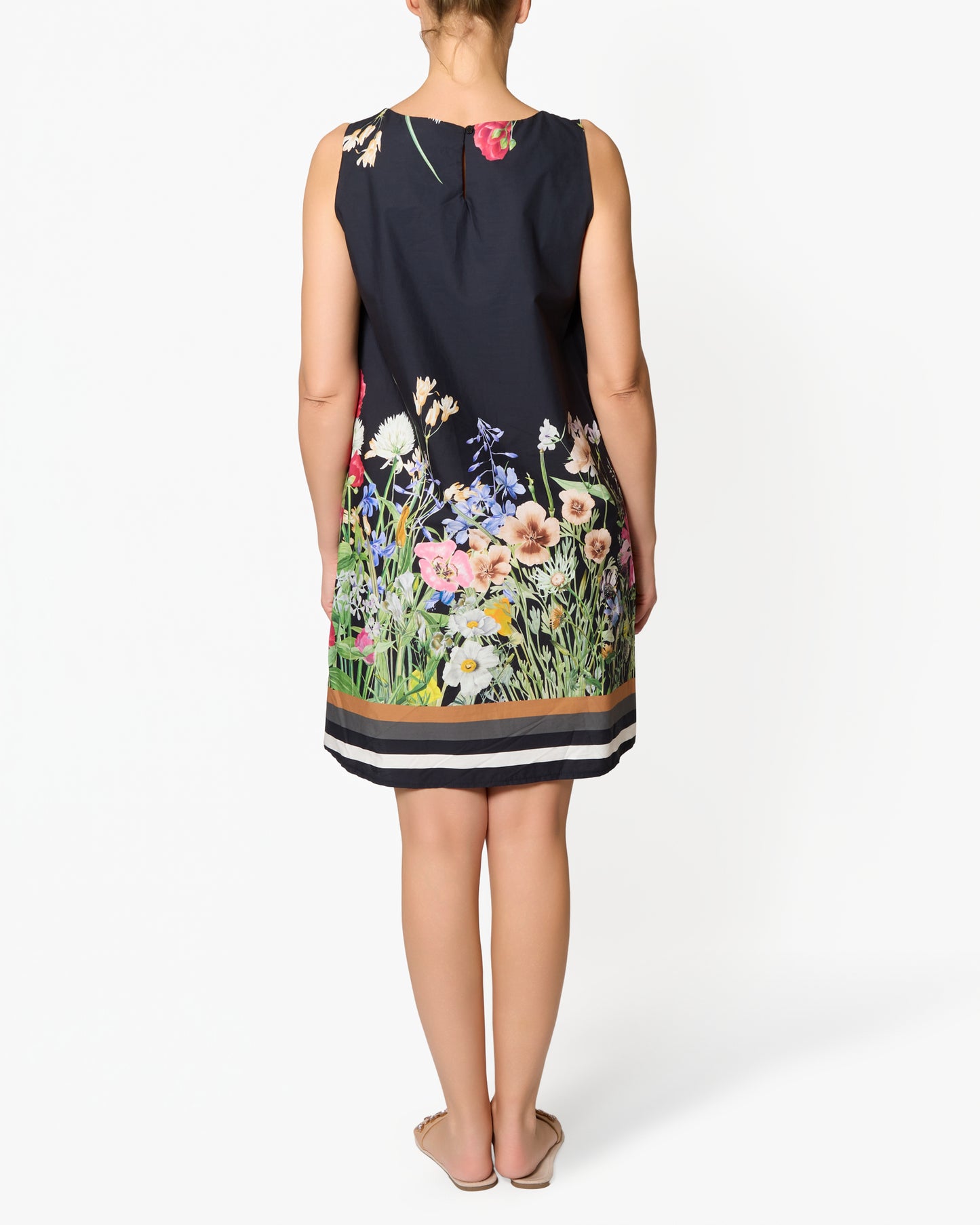 Robe midi noire sans manches avec bas floral