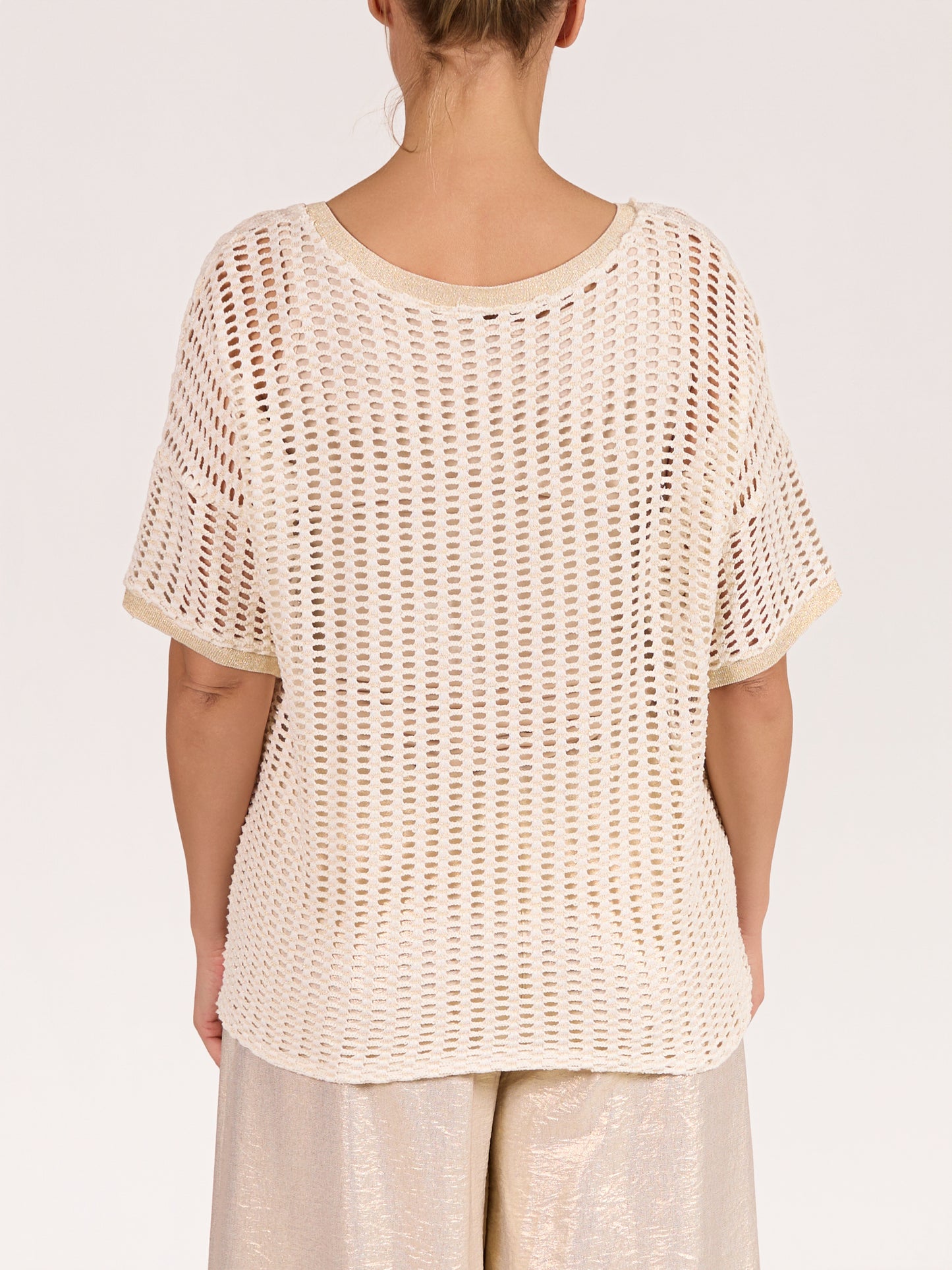 Haut champagne en tricot ample à manches courtes avec motif « LOVE »
