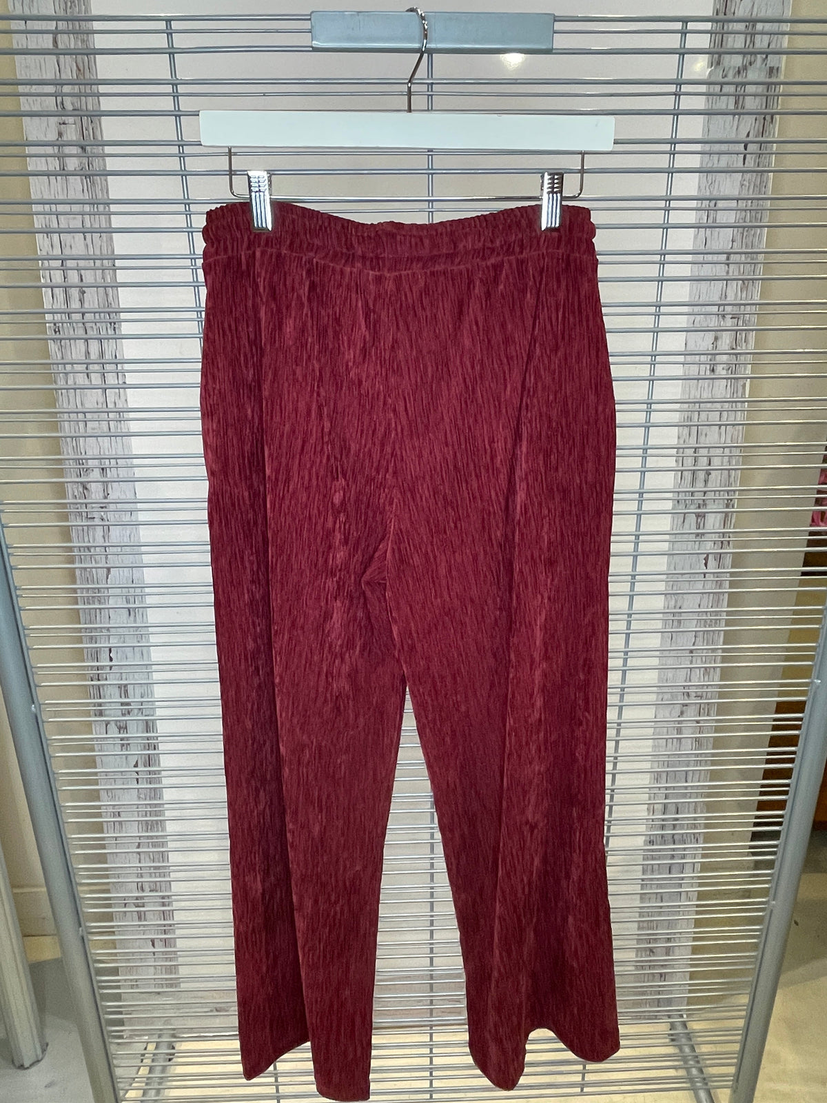 Pantalon à jambe large en velours froissé avec cordon de serrage – bourgogne