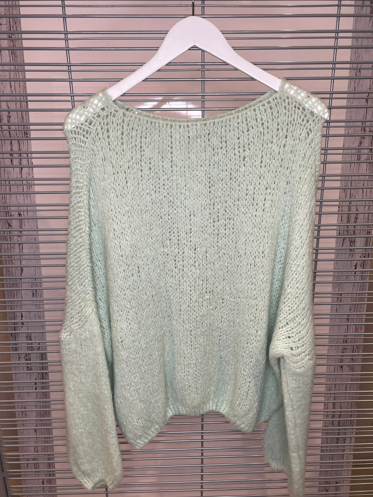 Oversized Chunky Open-Knit Sweater – Mint Green