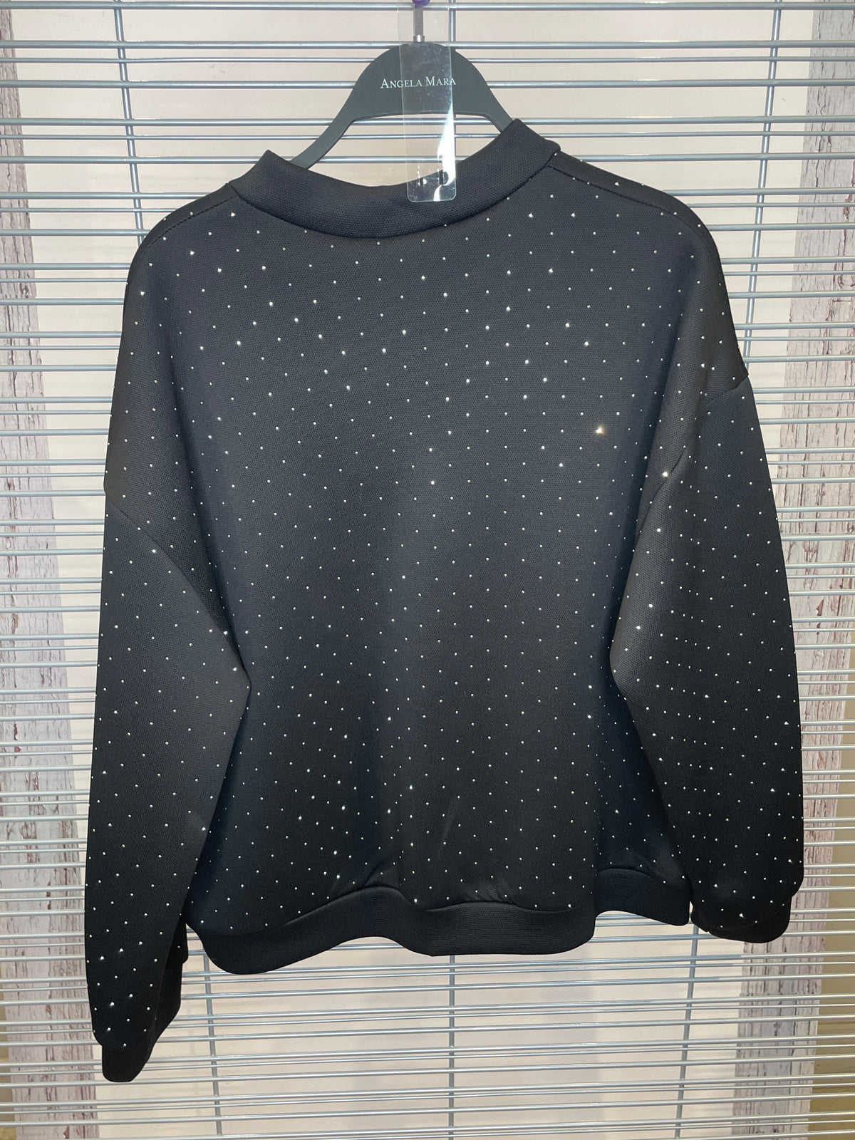Studded Zip-Up Bomber Jacket with Ring Pull – Black