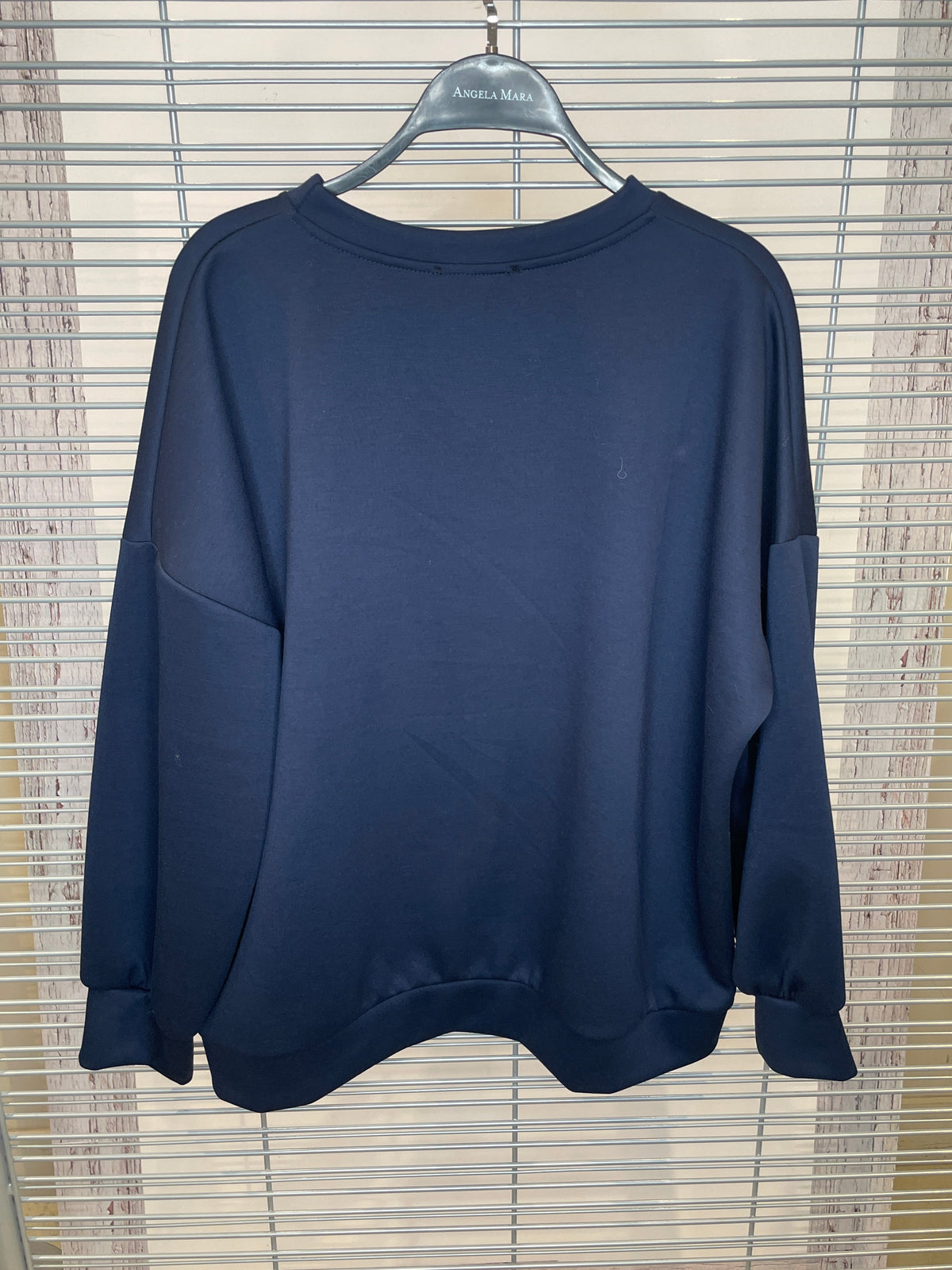 Oversized Flower Appliqué Sweatshirt with Crystal Brooch – Navy