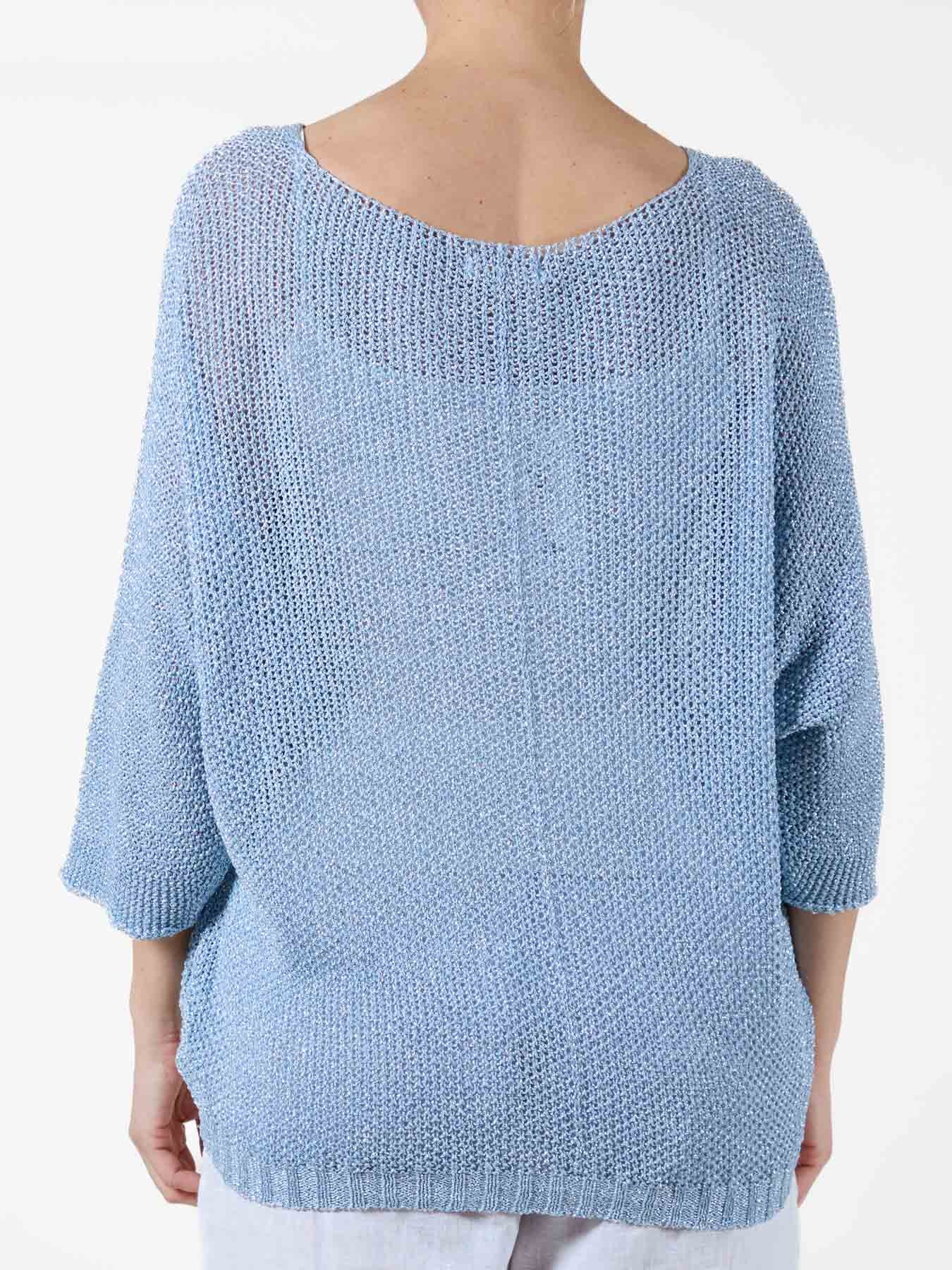 Pull bleu en lurex à manches 3/4