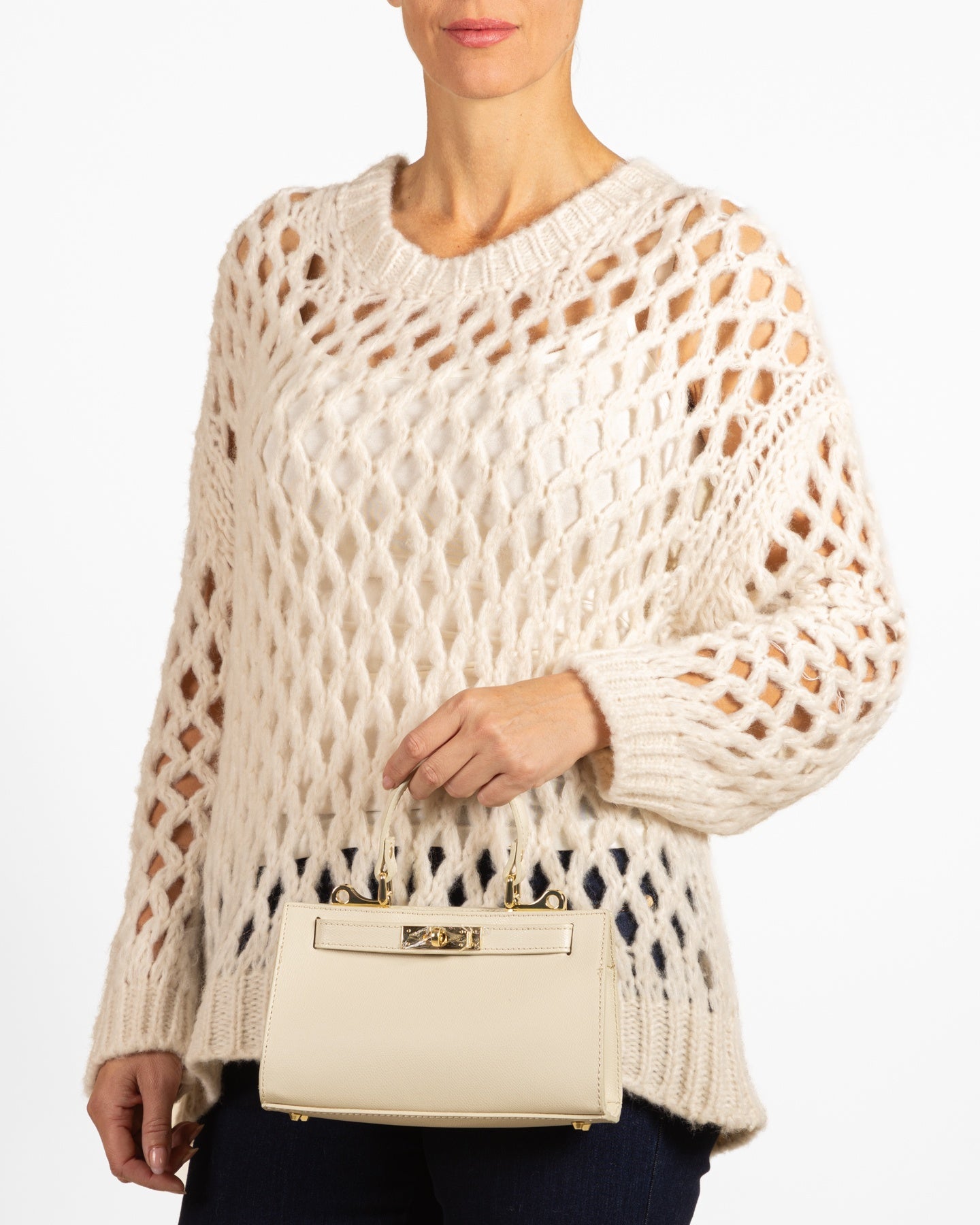 Pull à épaules dénudées et col rond ouvert en maille losange