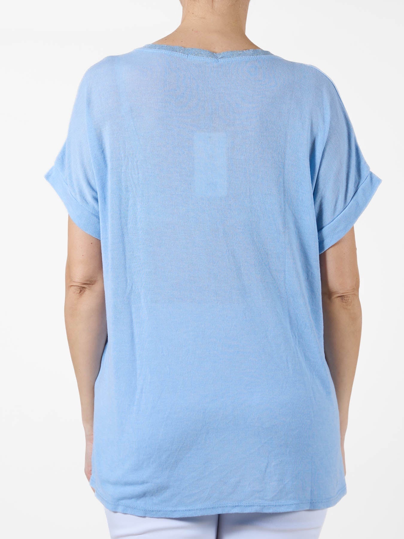 Sky Blue T-Shirt with Gem Flower Design and "Longing for Spring" Text