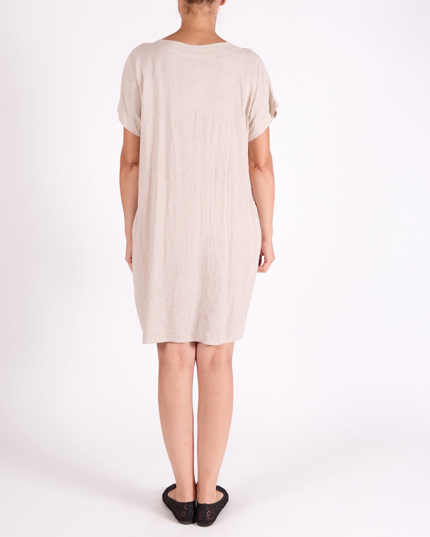 Sand Band V Neck 2 Pocket Dress