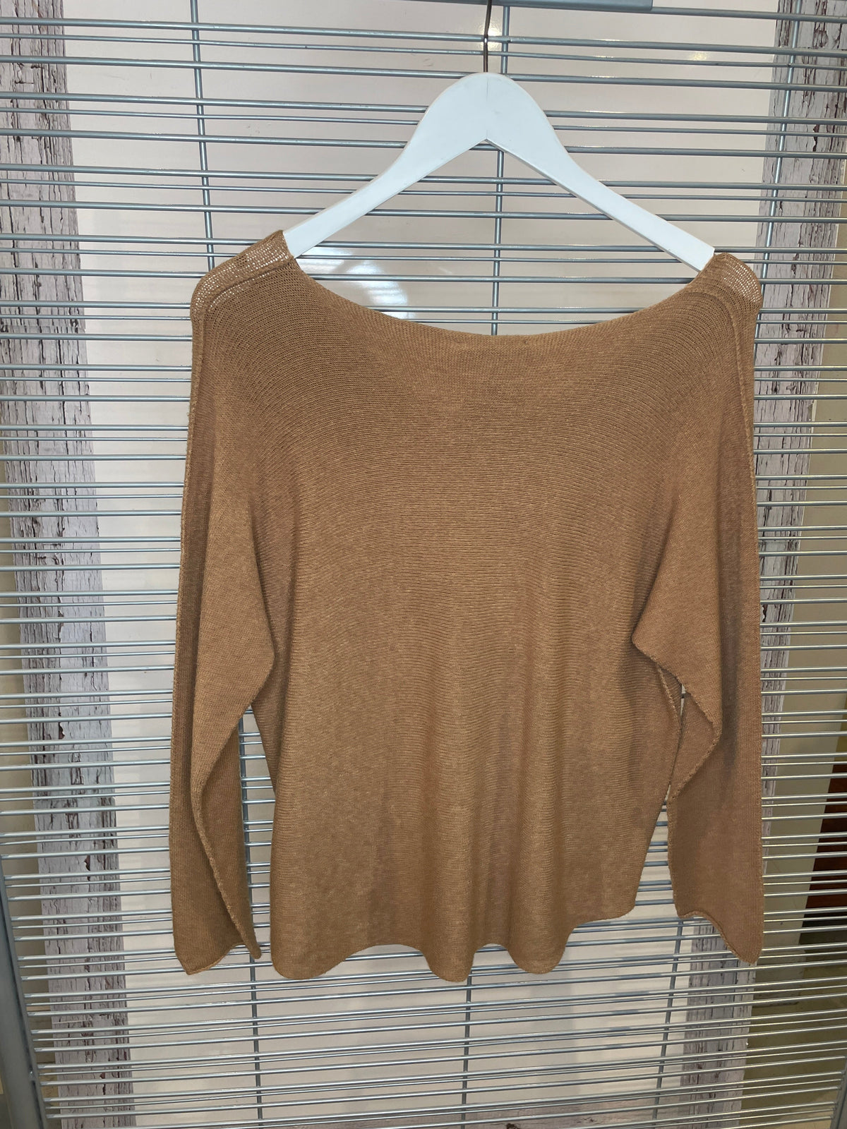 Lightweight Wide V-Neck Knit Sweater – Camel