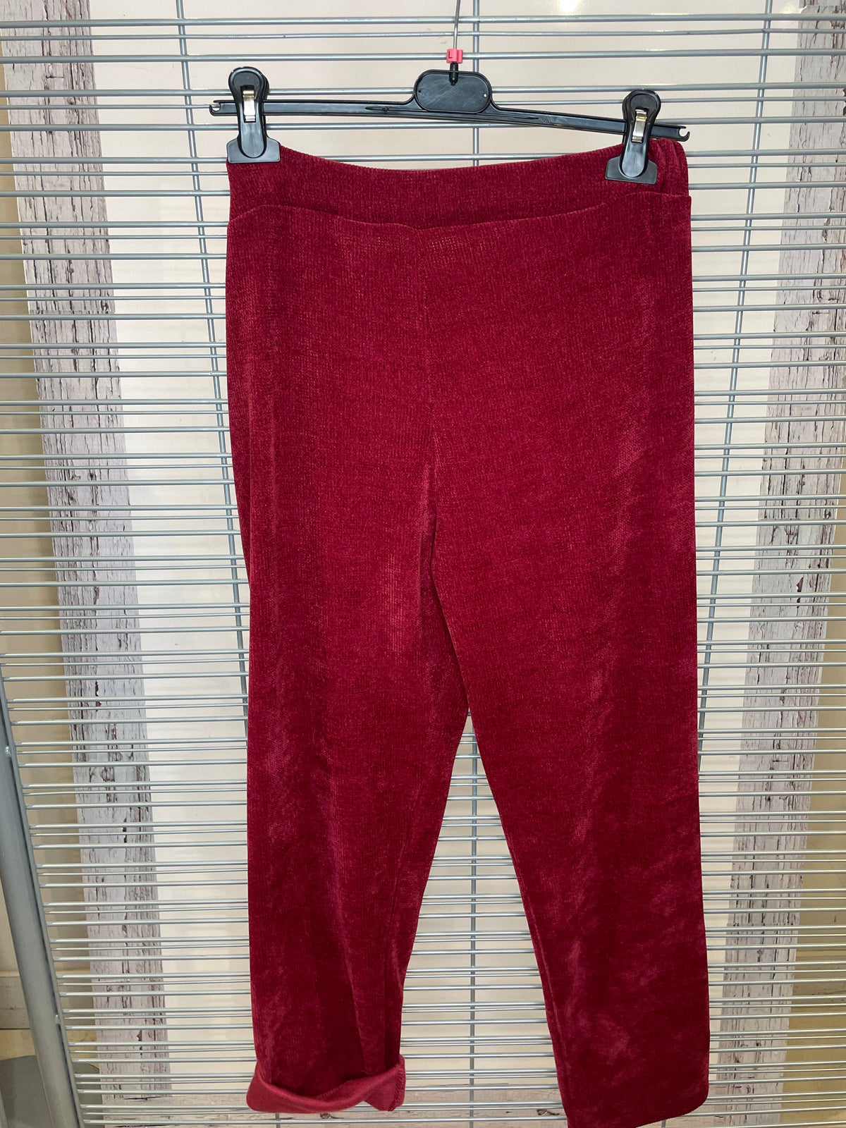 Ribbed Chenille Drawstring Pants – Burgundy