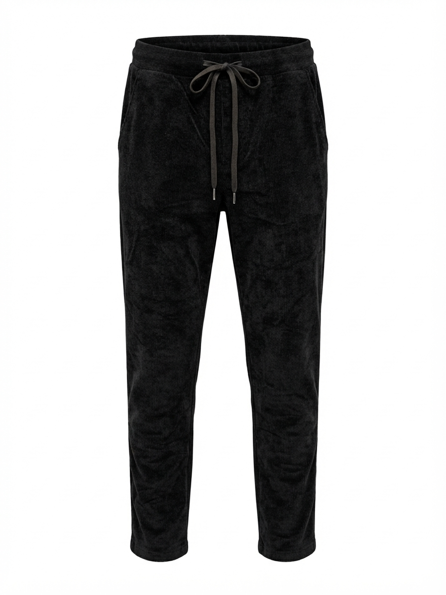 Ribbed Chenille Drawstring Pants – Black