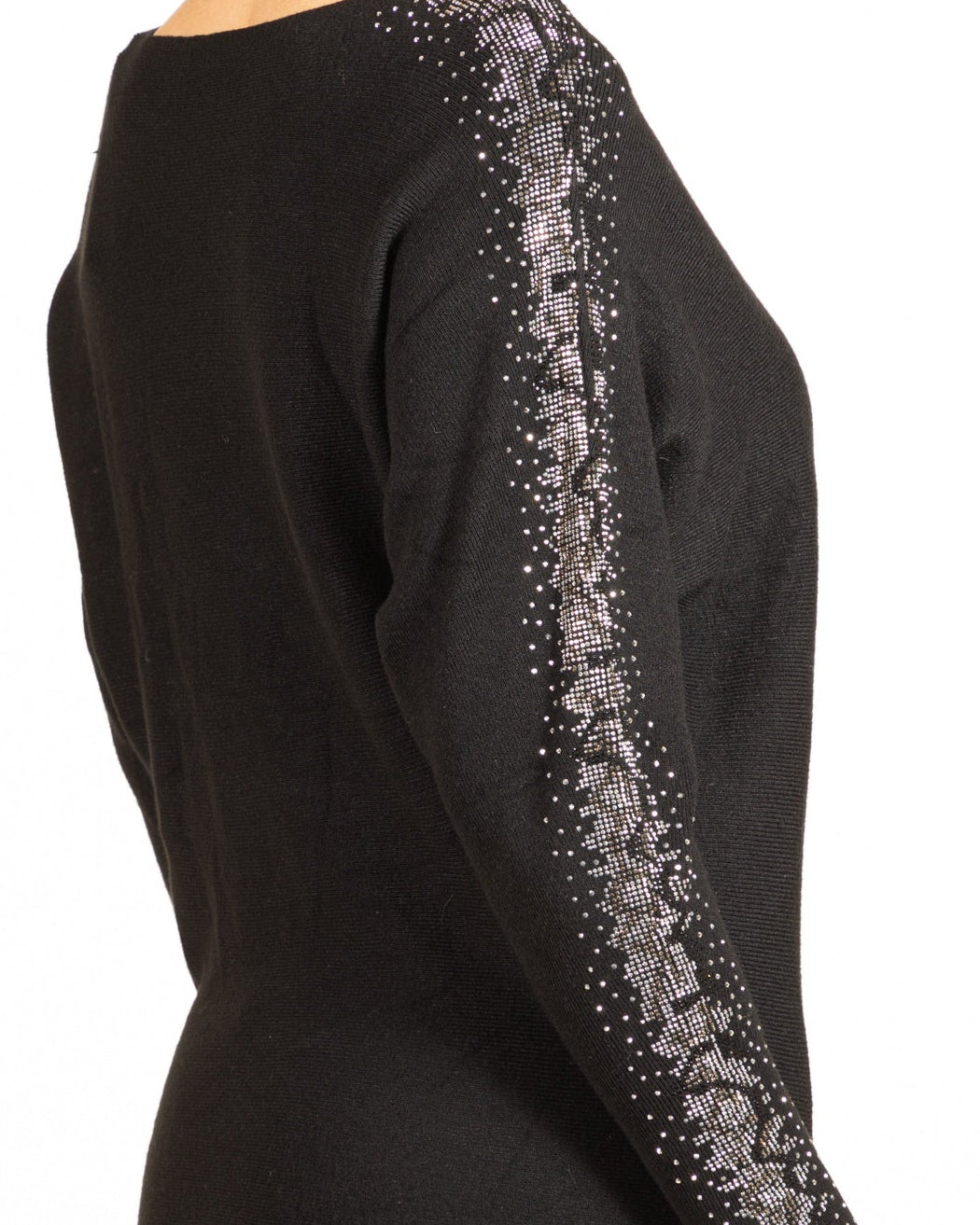 manches longues noires à col rond et détails strass