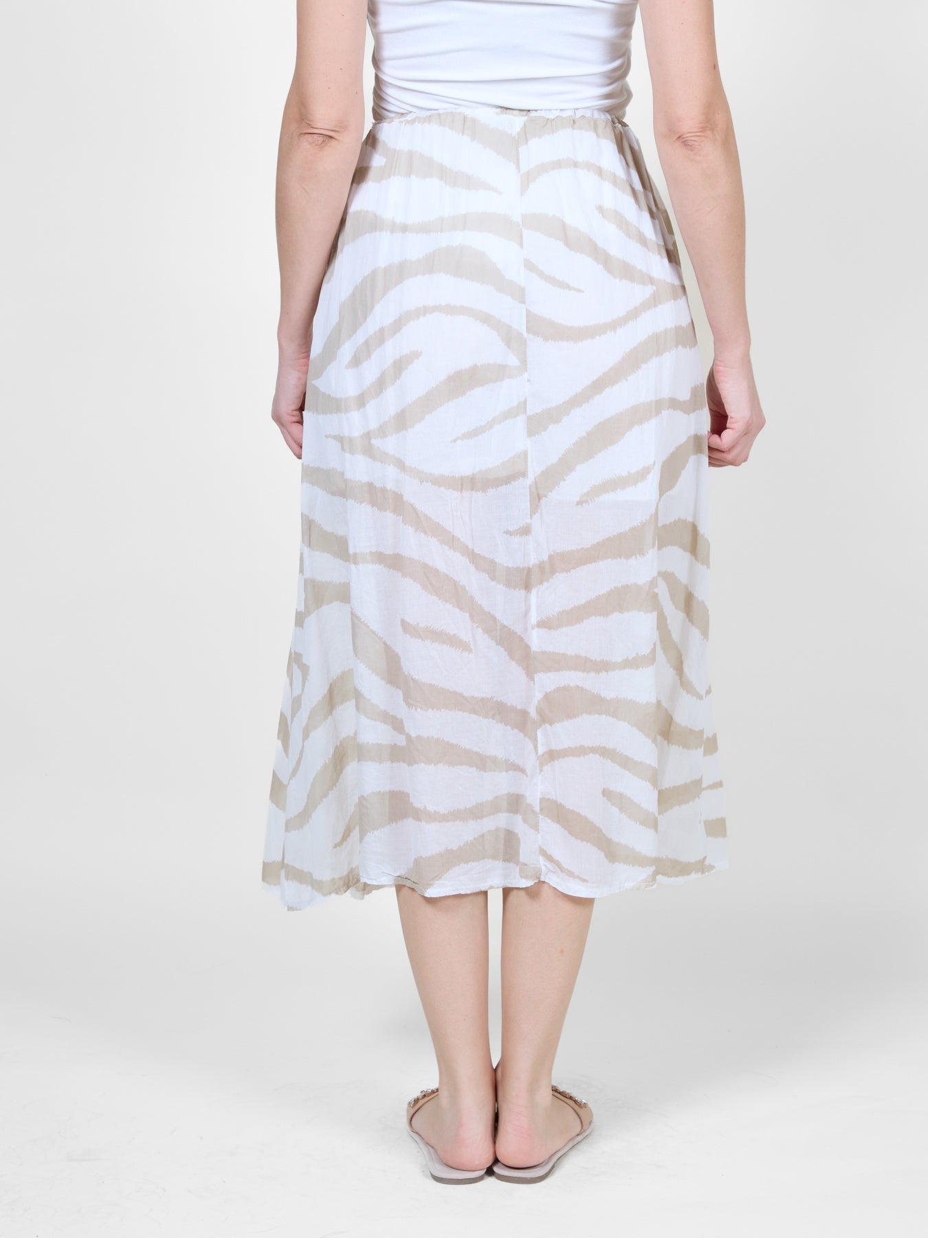 Beige Zebra Print Flowing Long Skirt