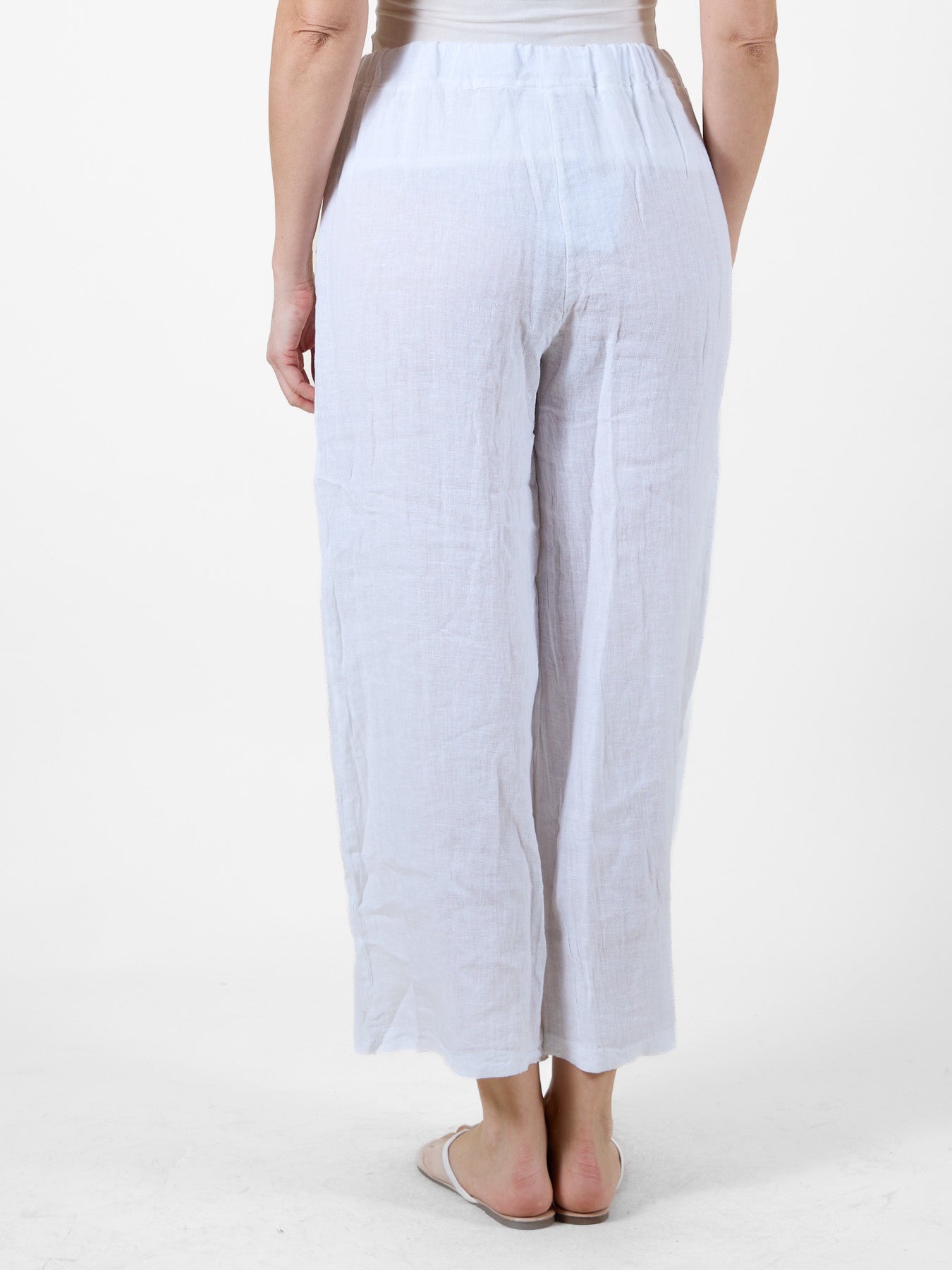 White Linen Beach Pants with Elastic Waist