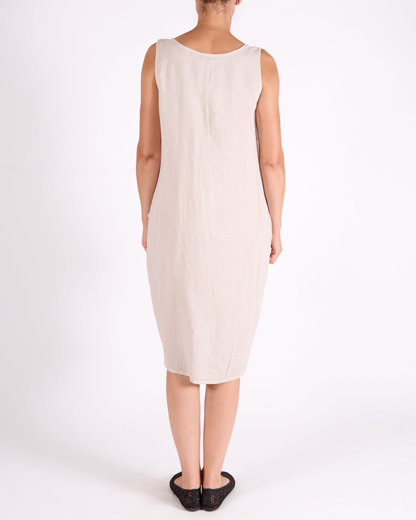 Sand Placket Front Sleeveless 2 Pocket Raw Edge Dress