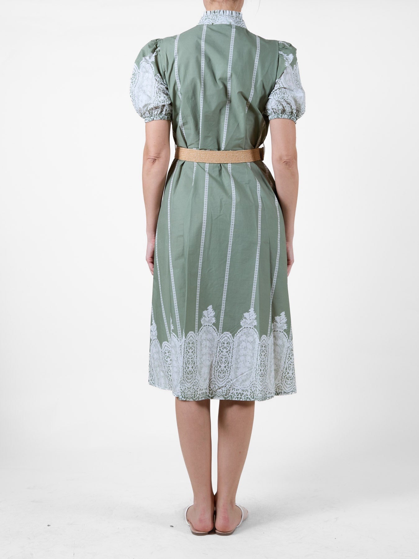 Palm Button-Down Midi Shirt Dress with Woven Belt
