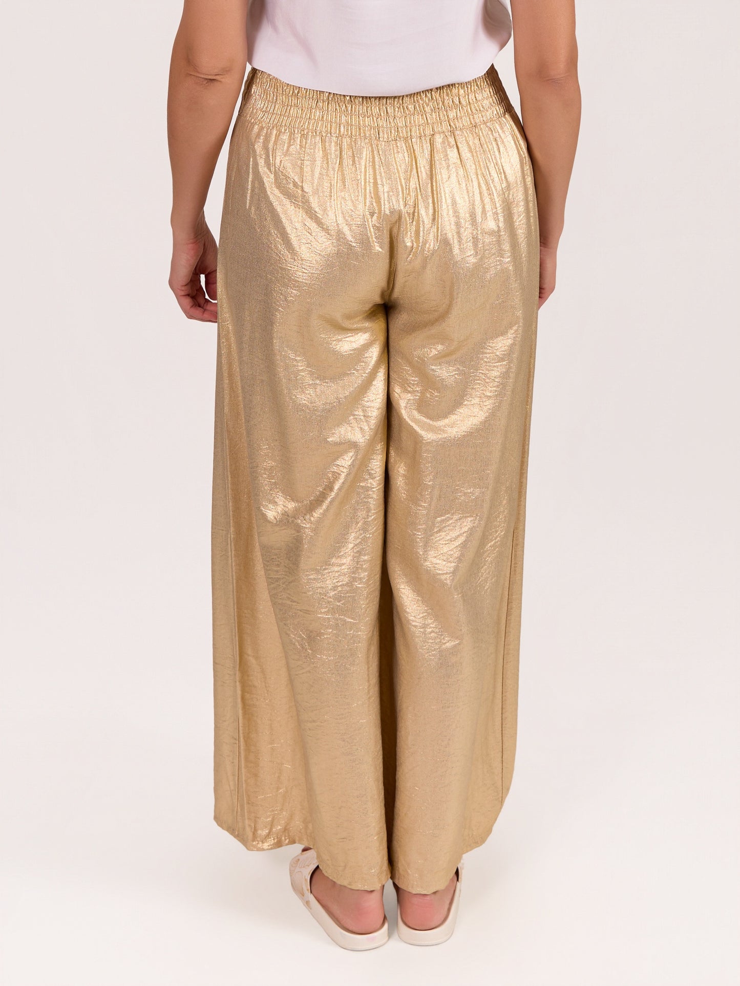 Pantalon or à enfiler effet foil avec détail froncé