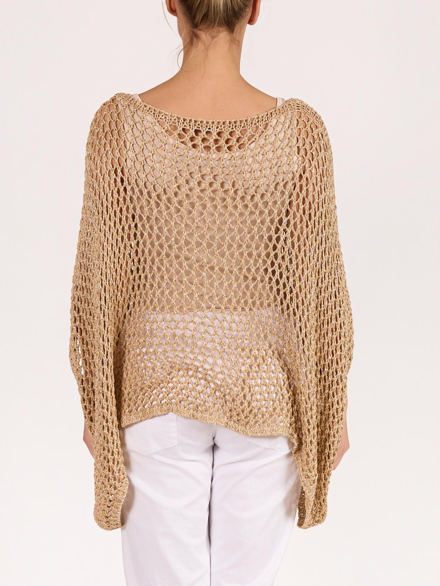 Pull surdimensionné en crochet lurex or à épaules tombantes
