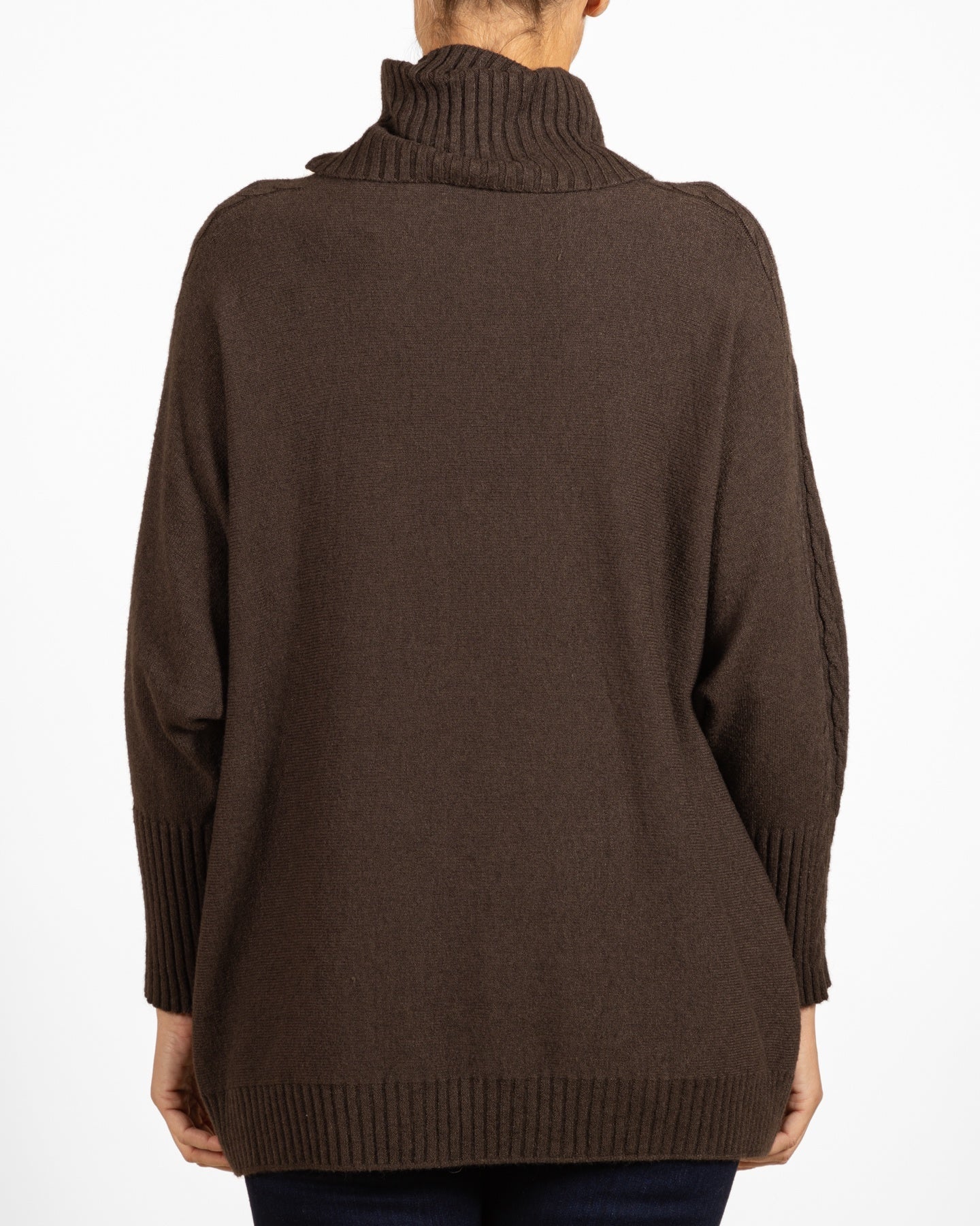 Espresso Cowl Neck Dolman Cableknit Sleeve Pullover
