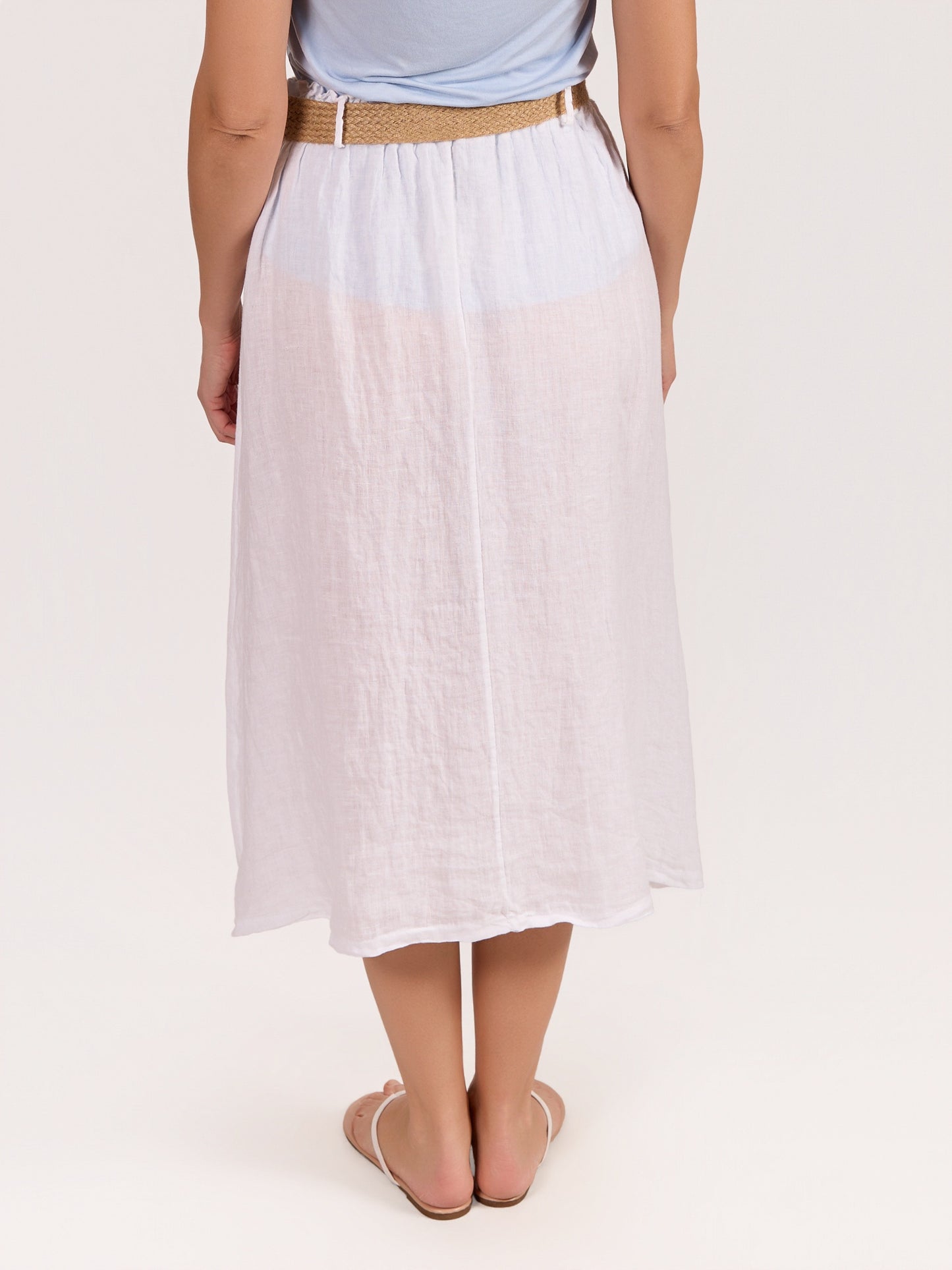 Jupe Évasée Blanche à Taille Élastique avec Ceinture