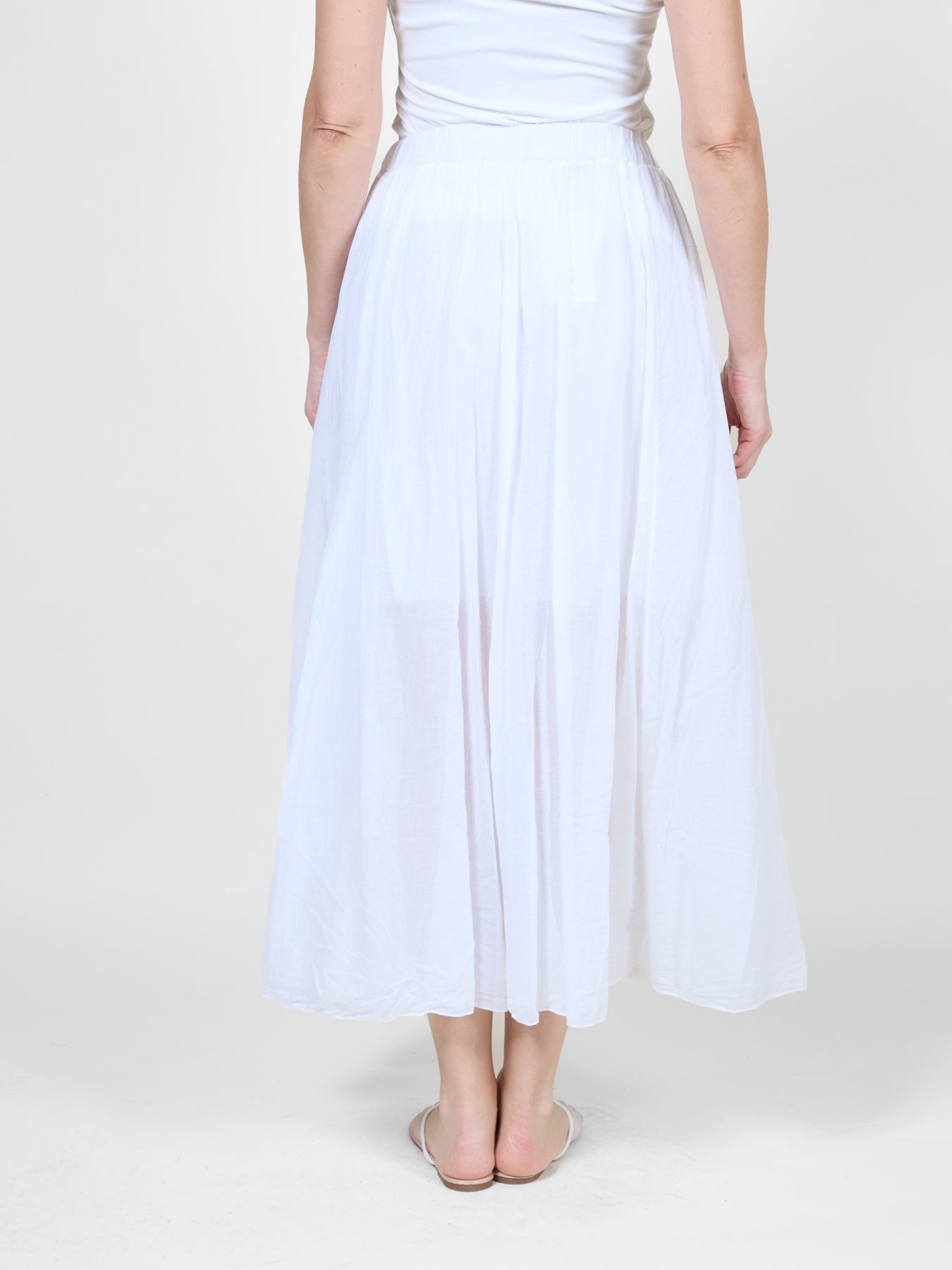 White Long Flowing Beach Skirt with Elastic Waistband