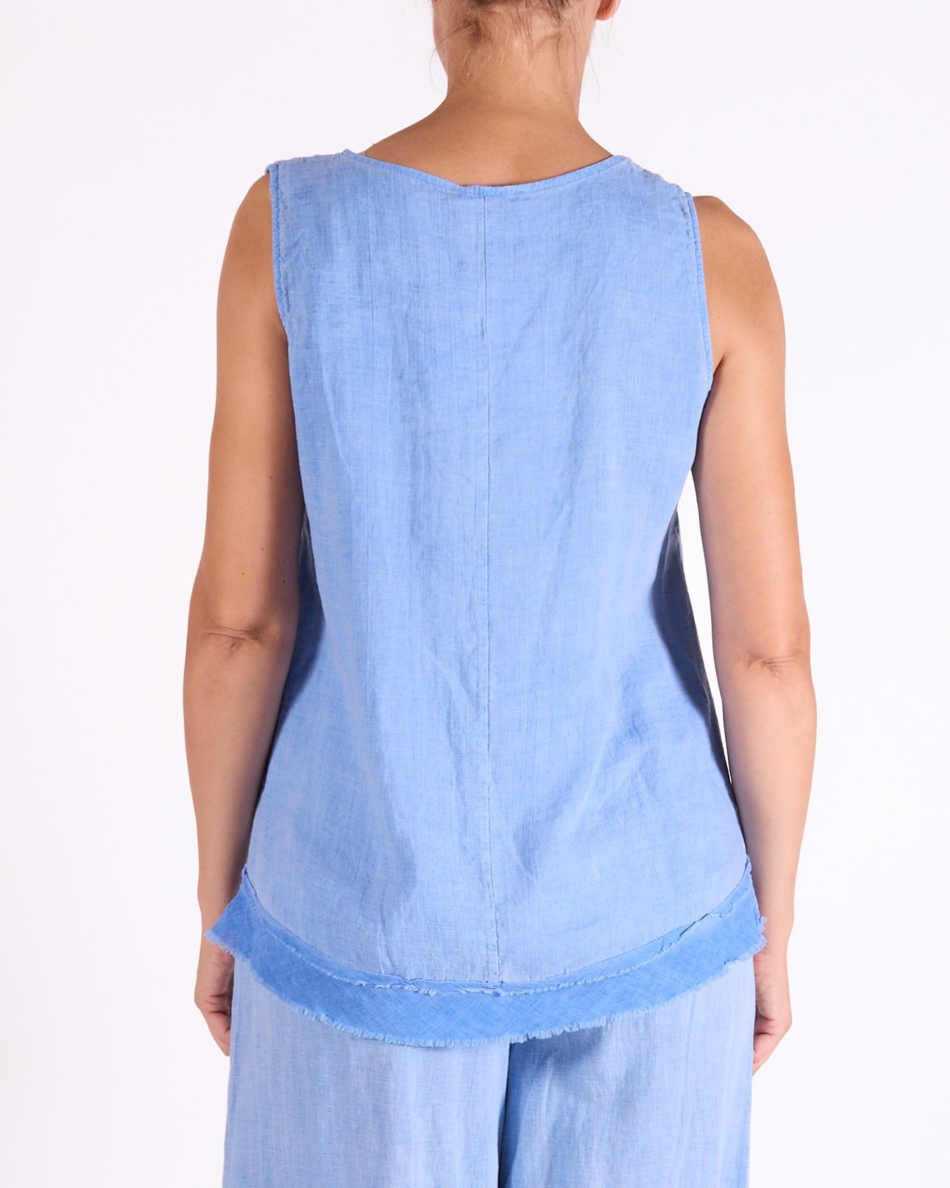 Ocean Blue Sleeveless Raw Edge Tank Top