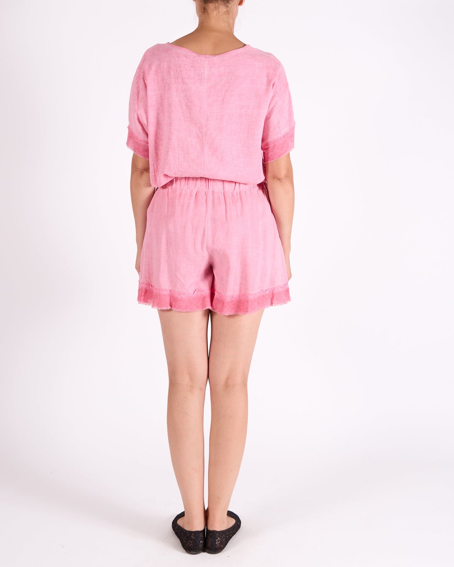 Watermelon Pull on Drawstring Raw Edge Shorts