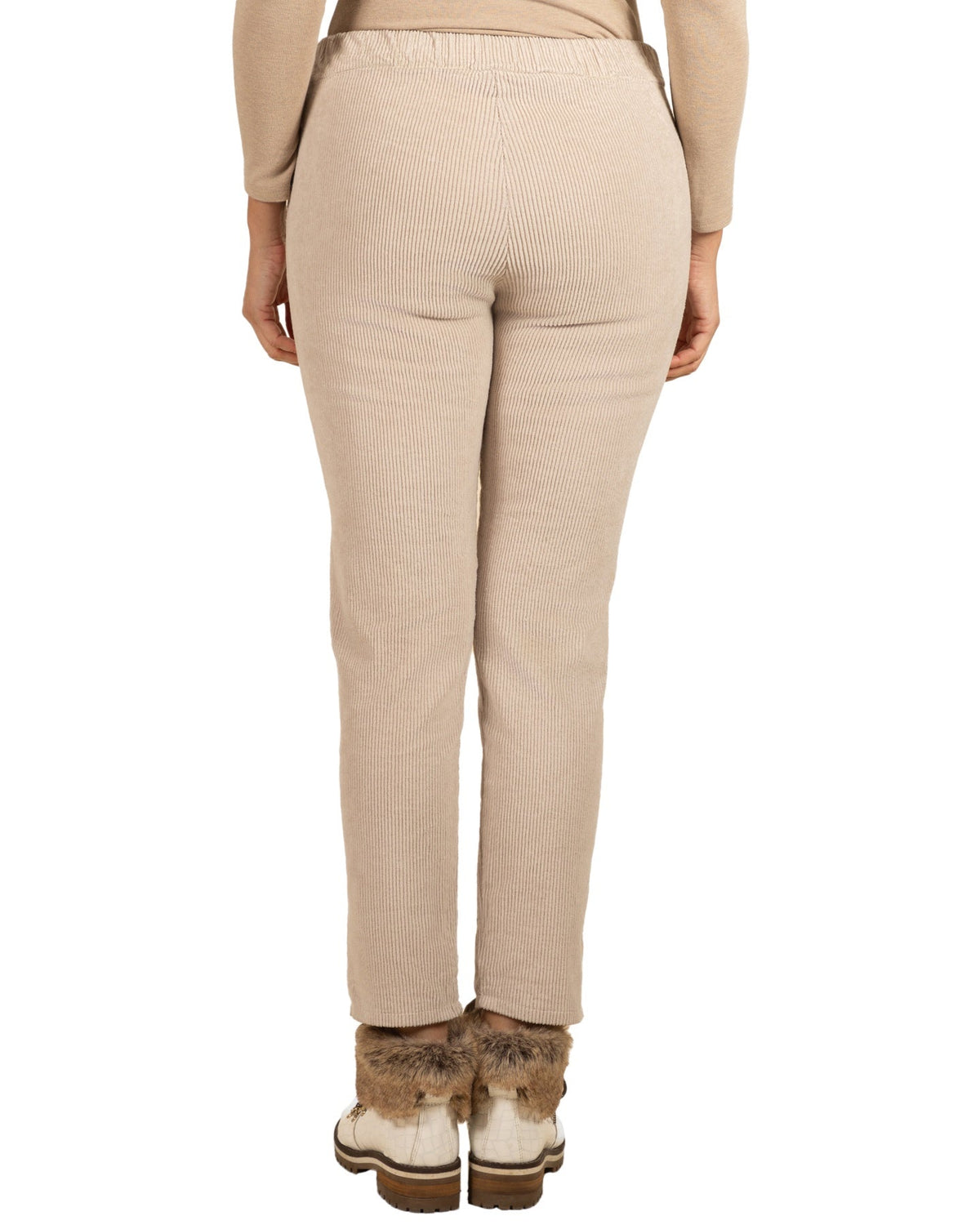 Beige Pull On Drawstring Poor Boy Rib Pant