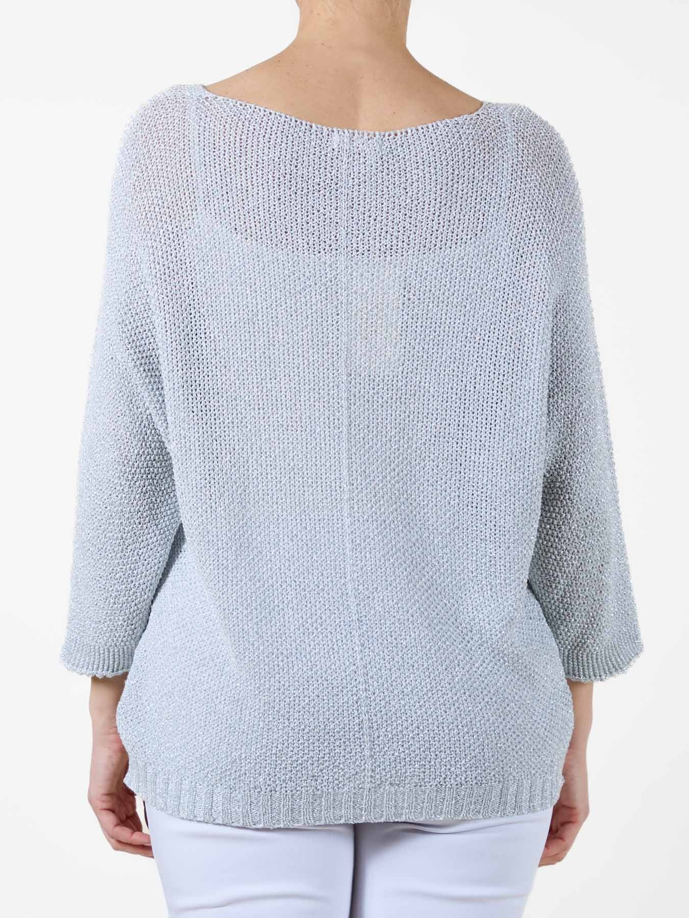 Silver Lurex Pull-On Sweater with 3/4 Sleeves