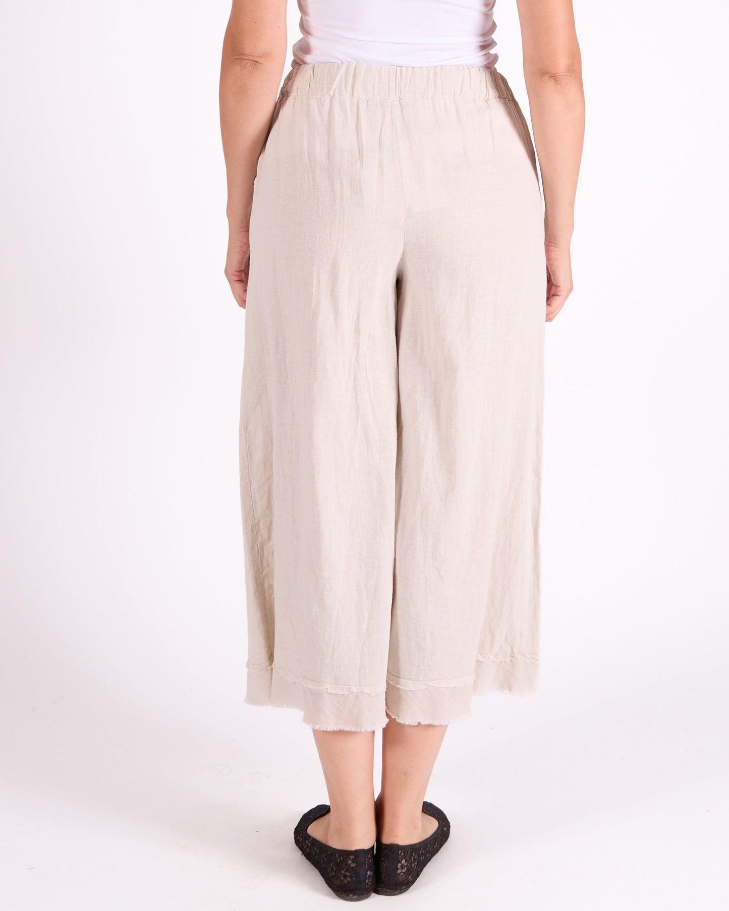 Sand Pull on Drawstring Raw Edge Hem Pants