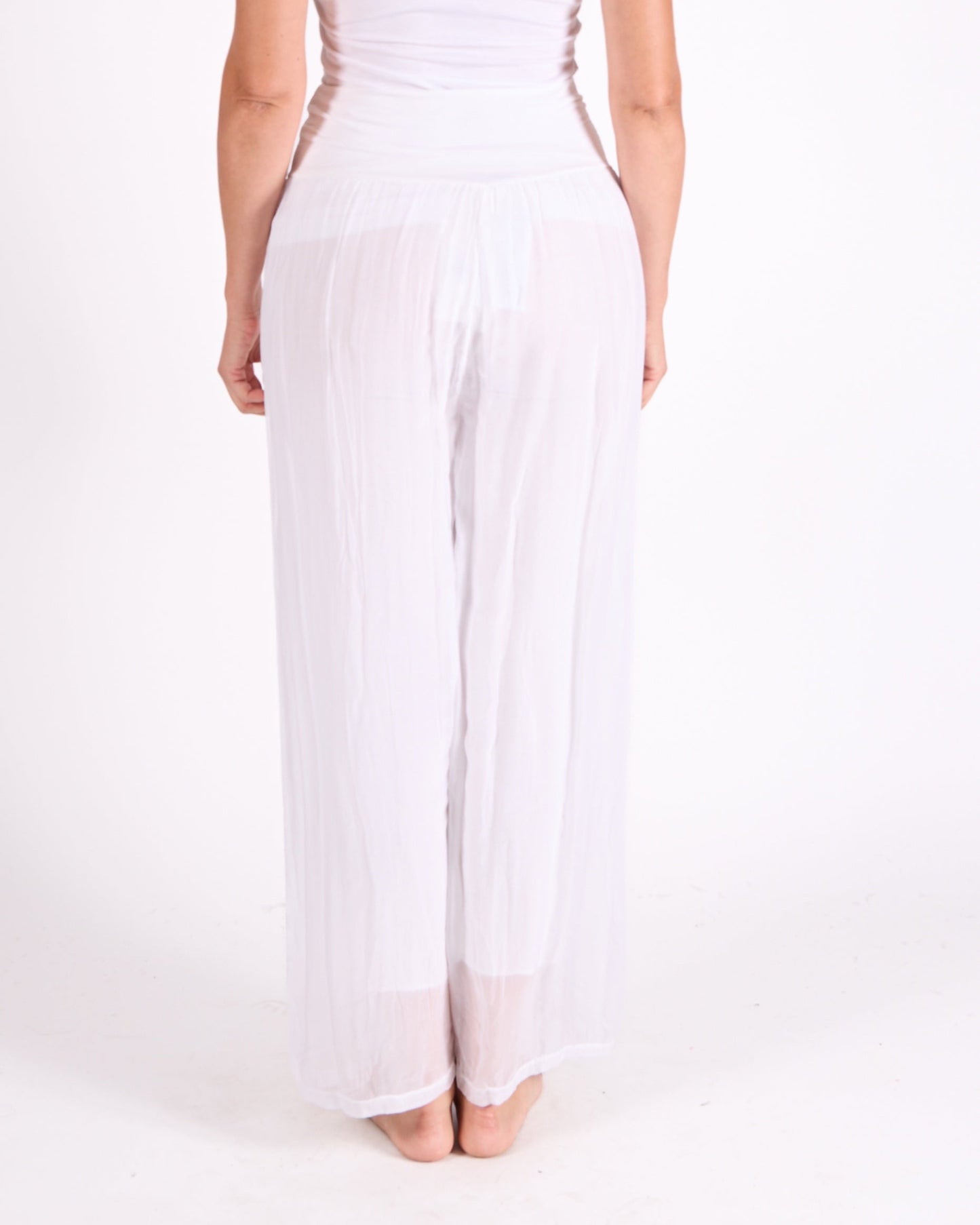 White Fold Over Waist Band Pant