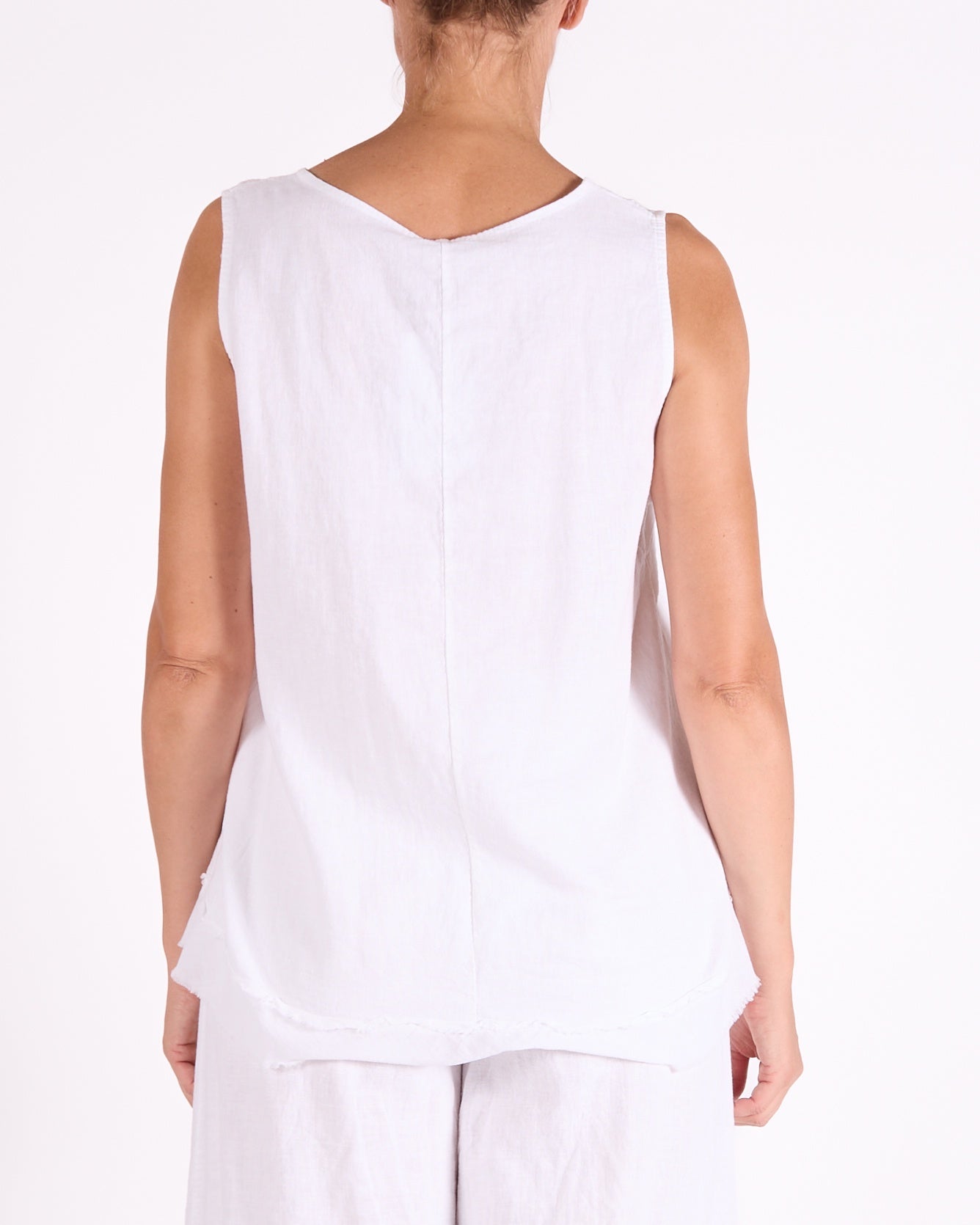 White Sleeveless Raw Edge Tank Top