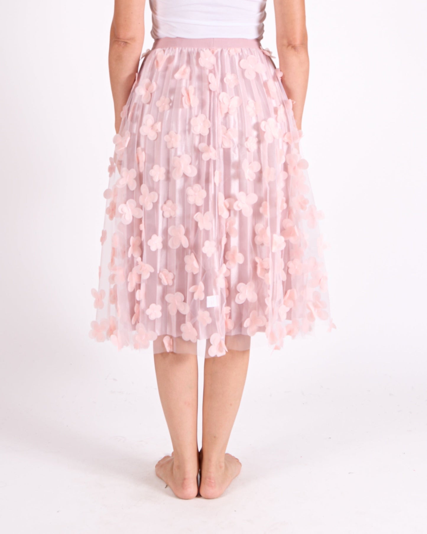 Rose Pull on Allover Floral Applique Mesh Skirt