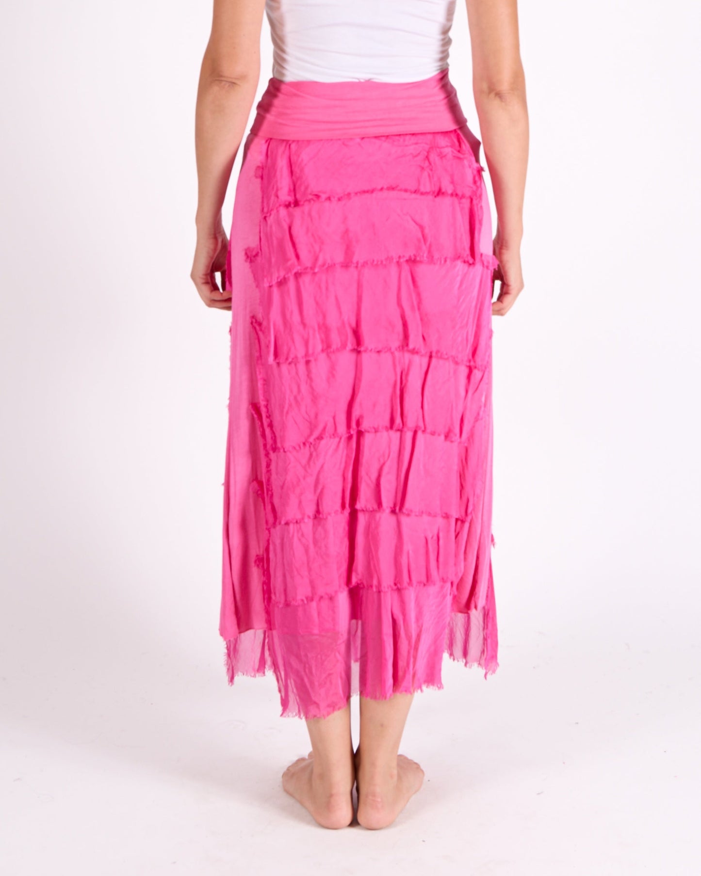 Cherry Fold Over Waist Band Raw Edge Multi Layer Skirt