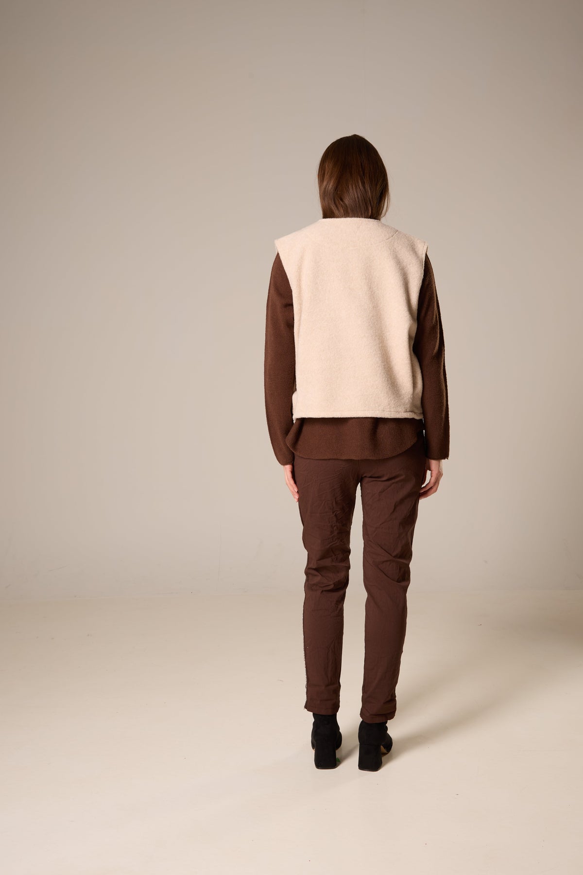 Open-Front Boiled Wool-Look Vest – Cream