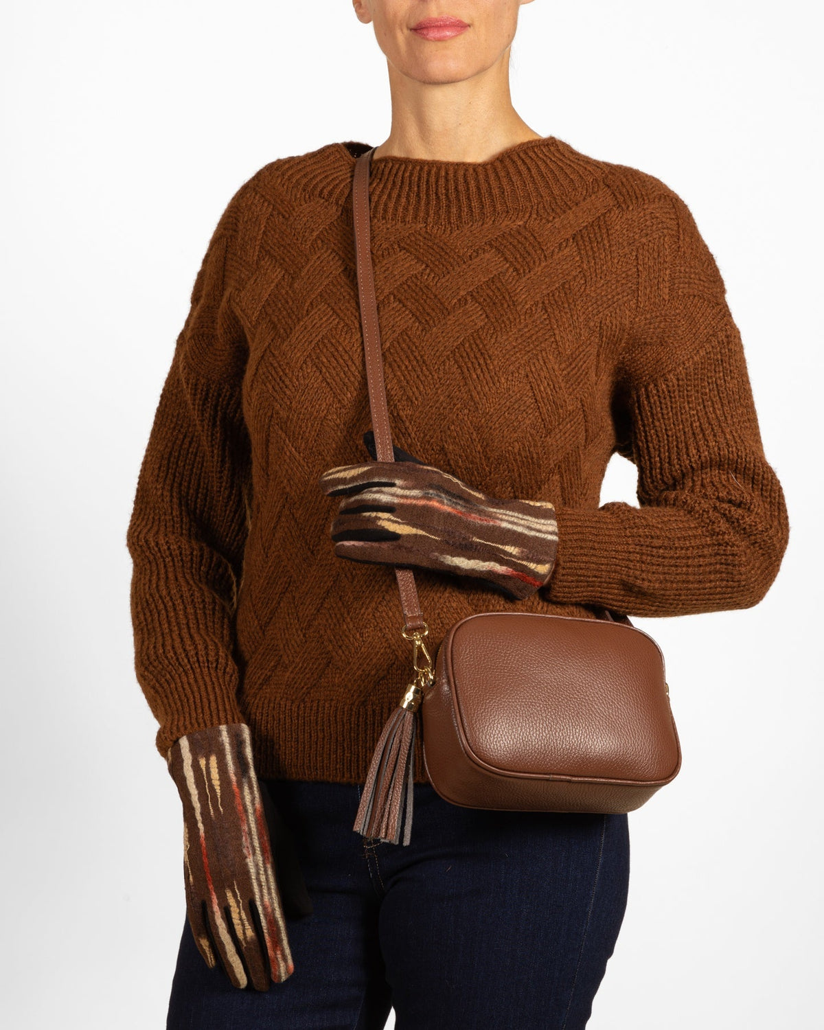 Mock Neck Basket Weave Sweater Espresso