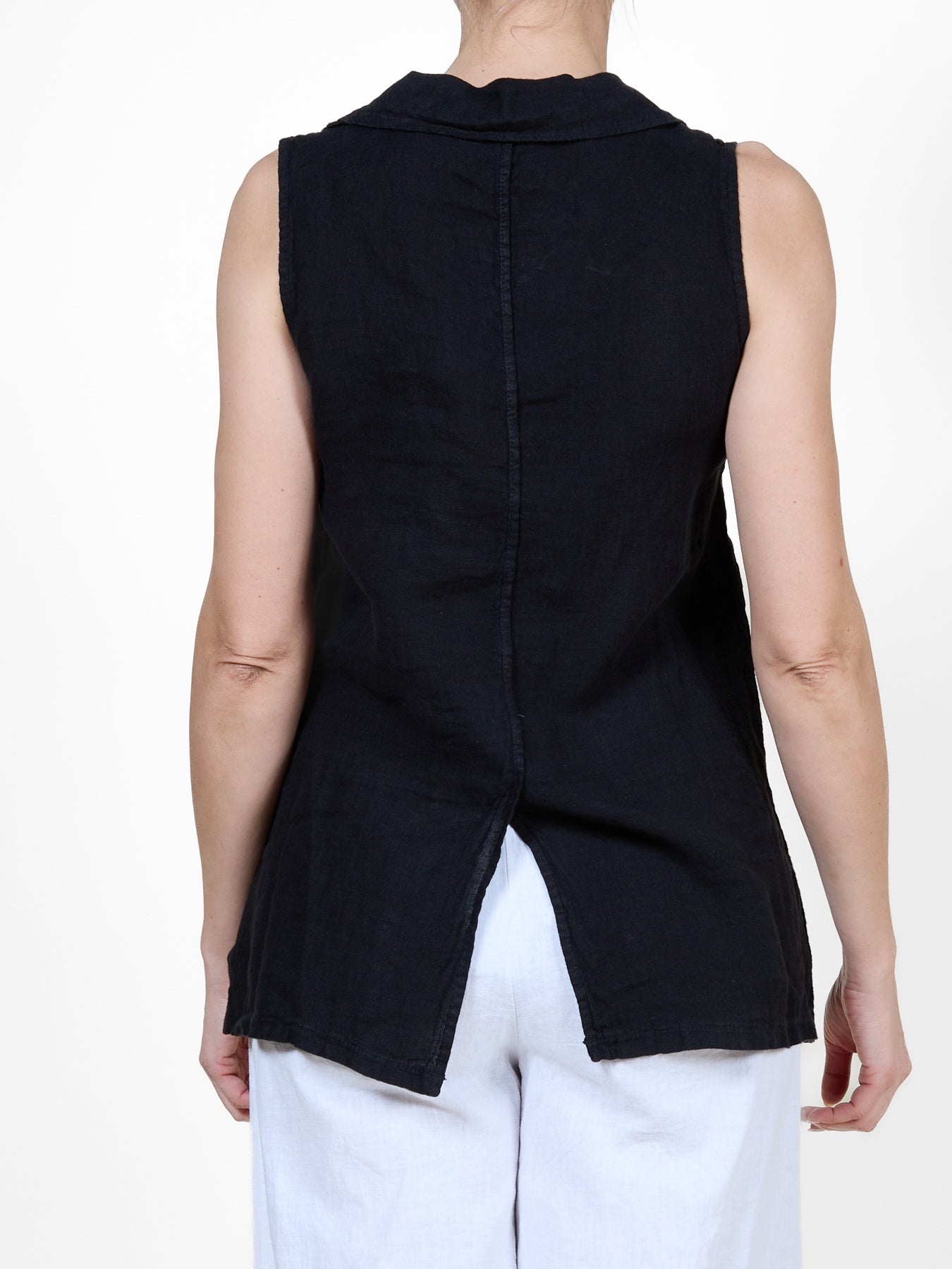Black Button-Front Sleeveless Vest