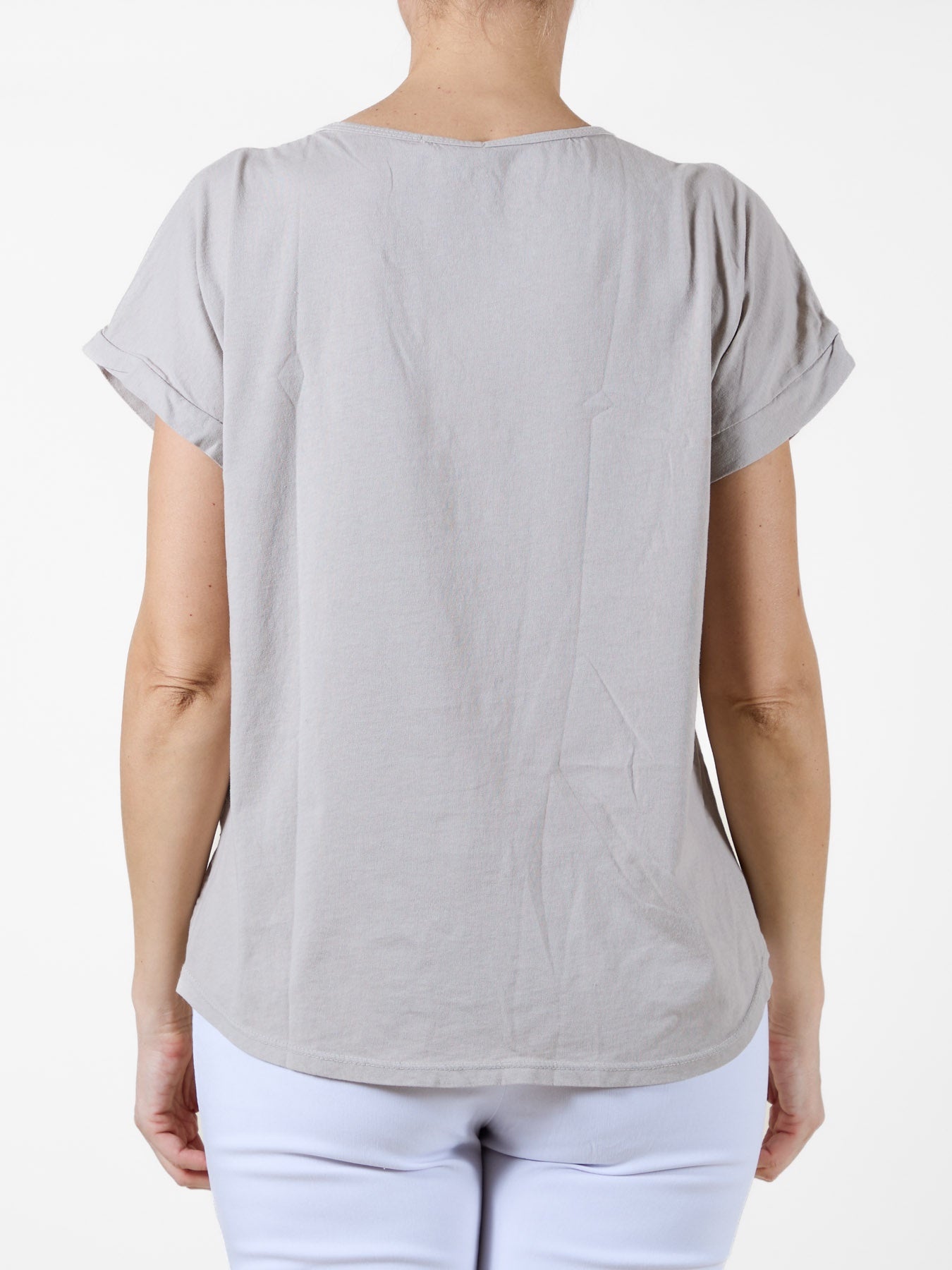 T-shirt beige à motif abstrait de cercles blancs, argentés et dorés