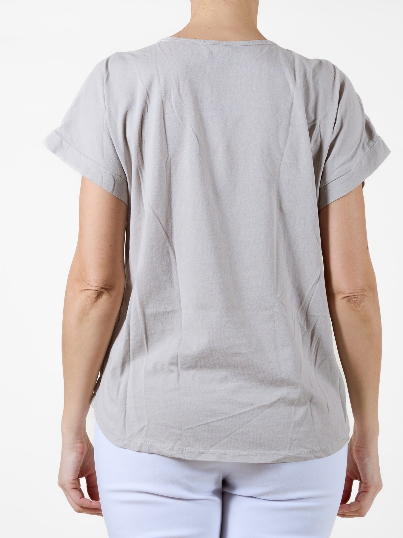 Beige T-Shirt with Metallic Silver Brushstroke & Dot Design