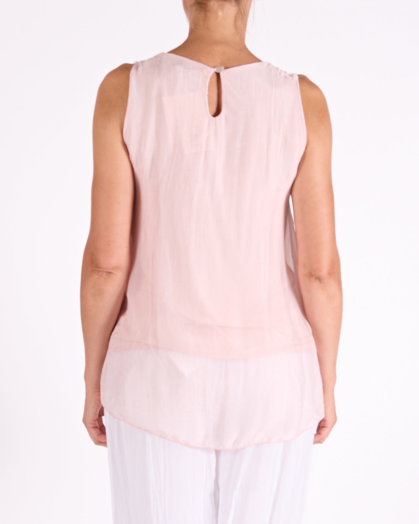 Carnation Ruffle Front Trim Sleeveless Blouse