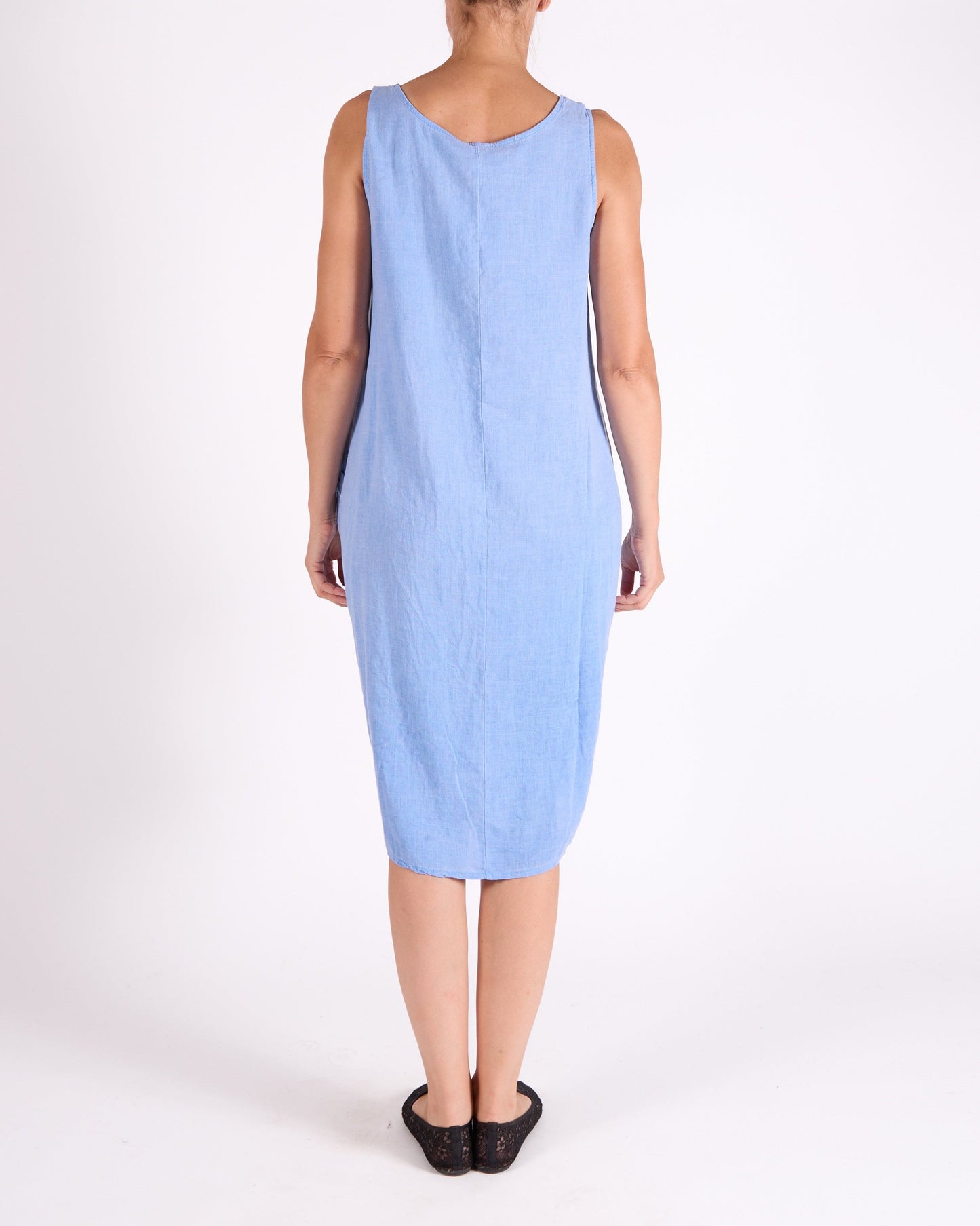 Ocean Blue Placket Front Sleeveless 2 Pocket Raw Edge Dress