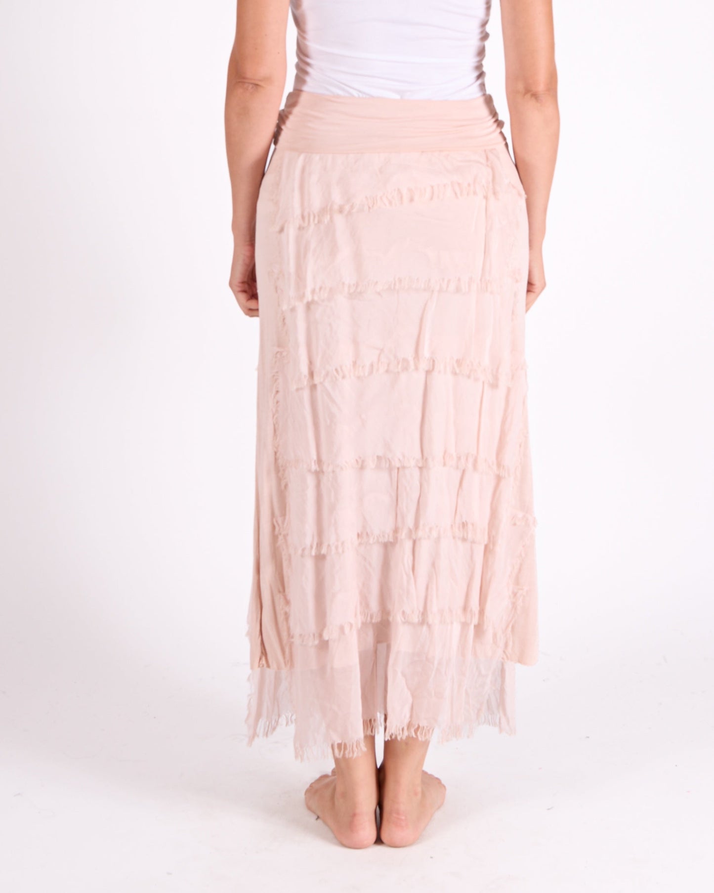 Carnation Fold Over Waist Band Raw Edge Multi Layer Skirt