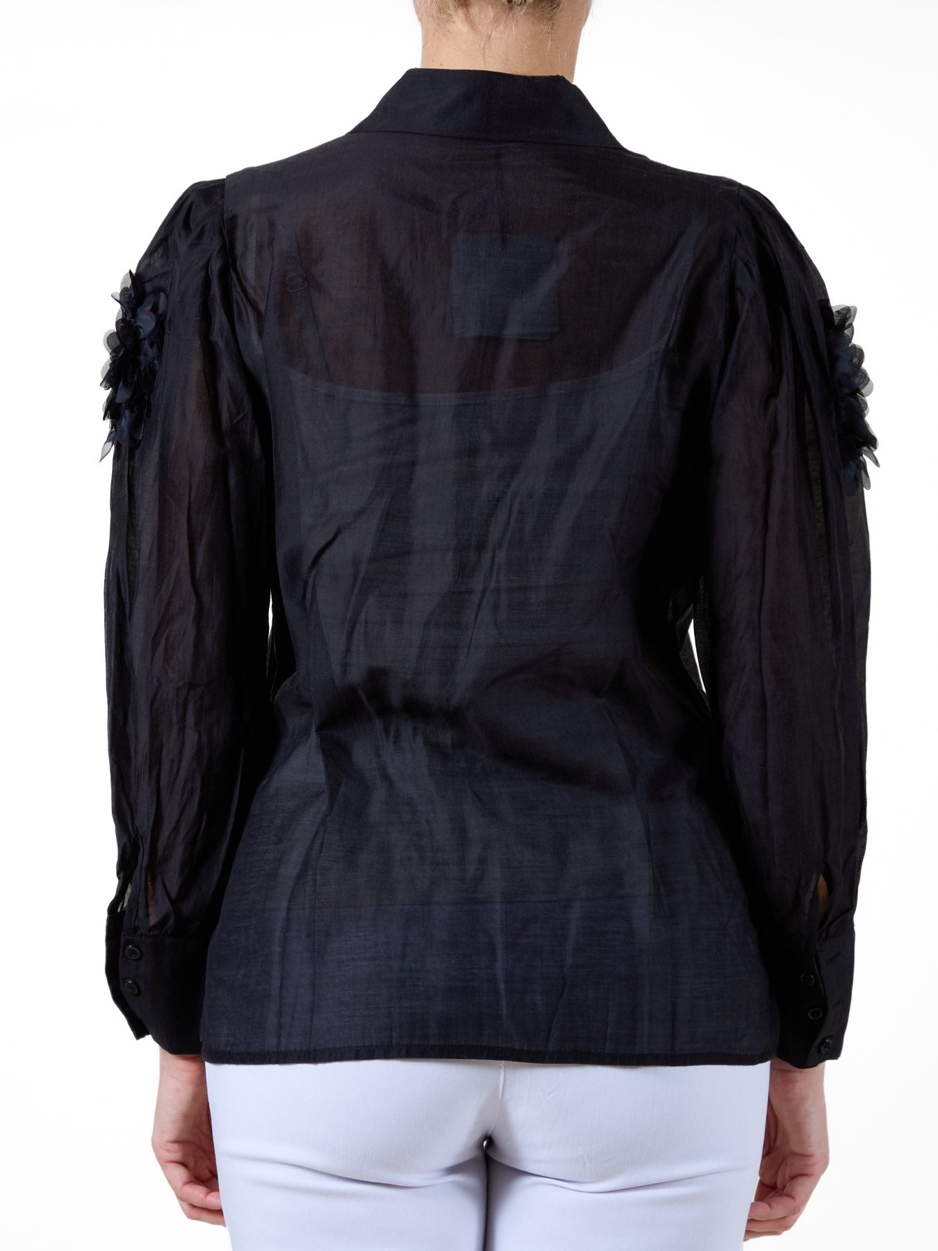 Chemisier noir boutonné avec détails floraux en tissu