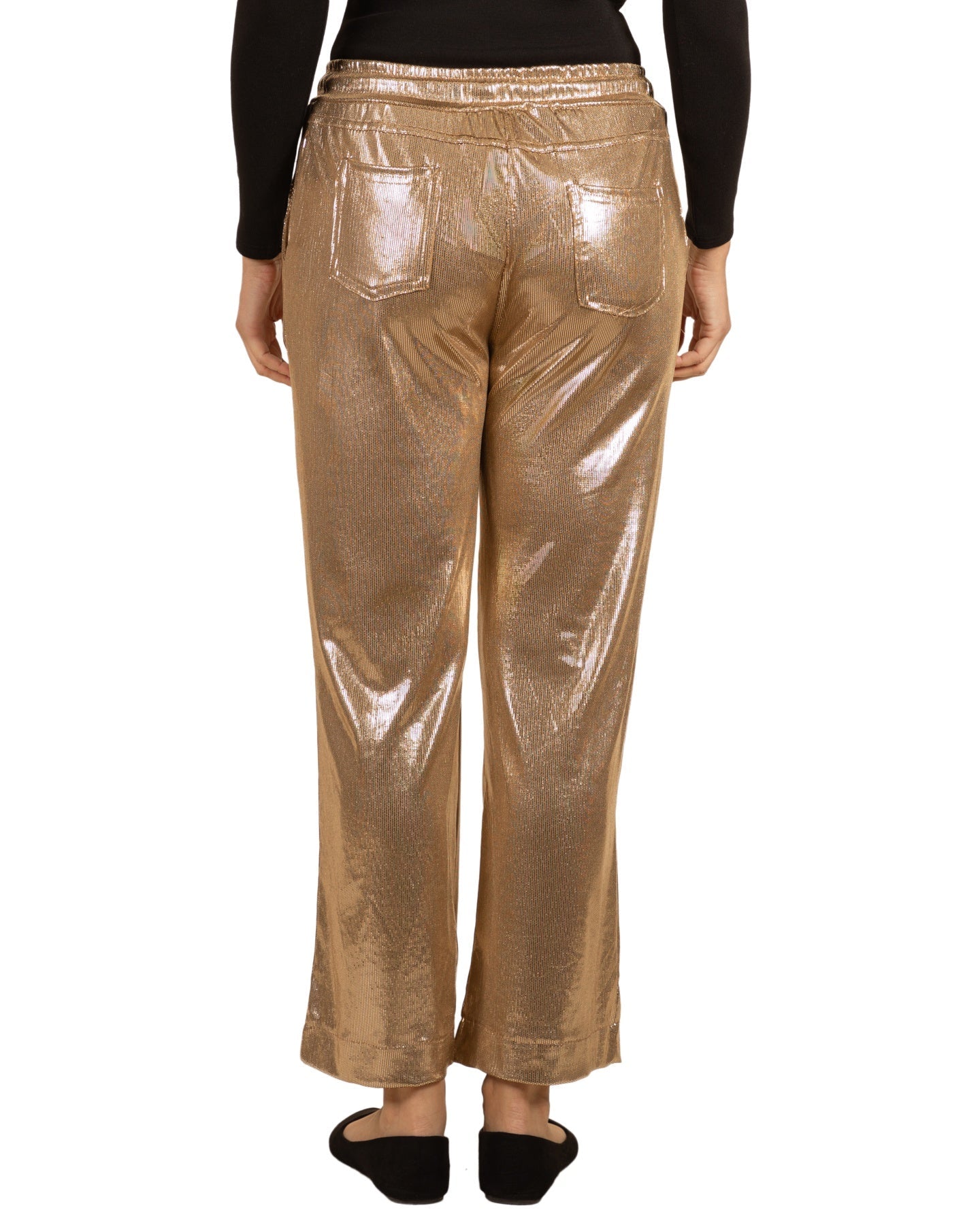 Pantalon lamé doré à cordon de serrage et 4 poches