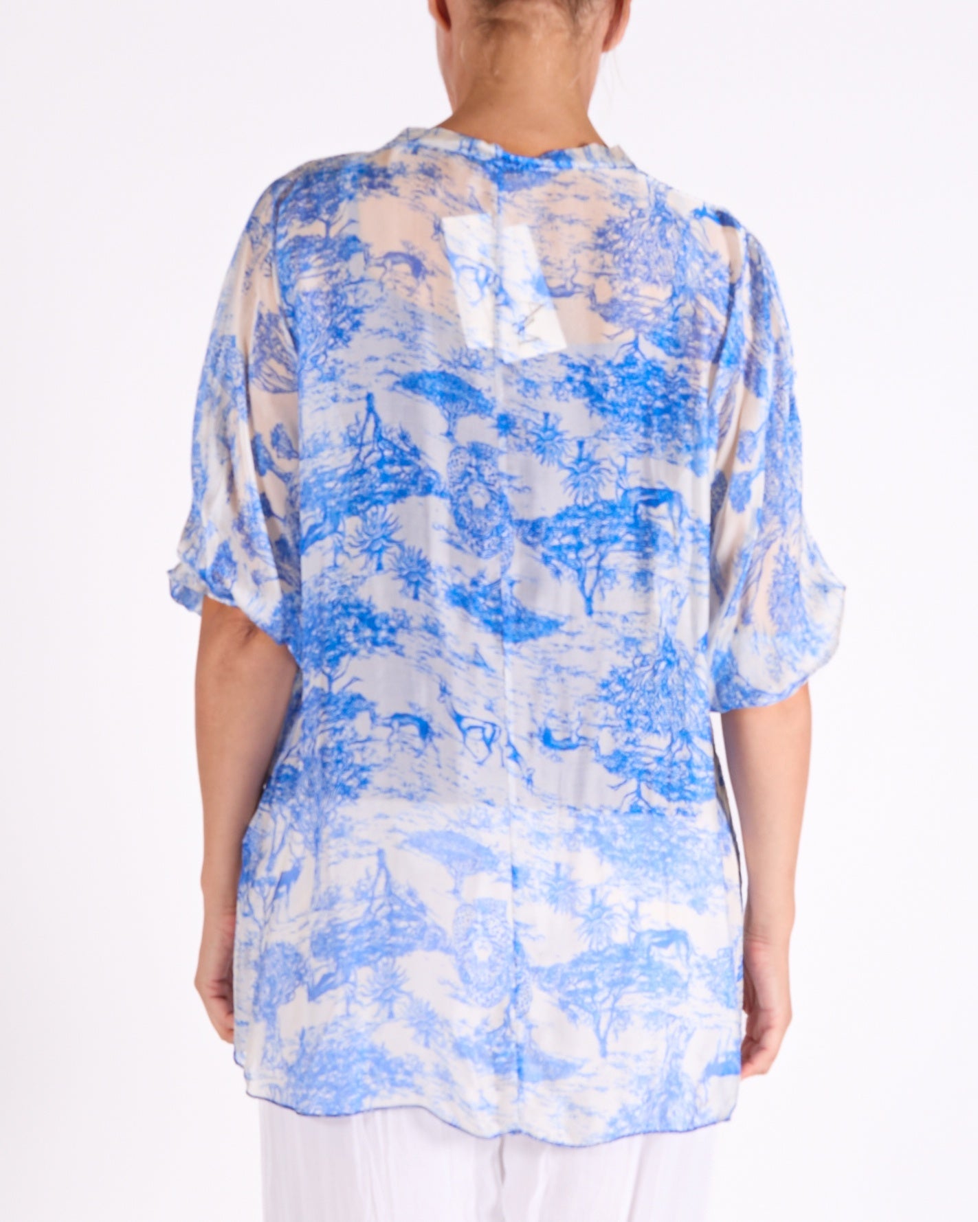 Peacock 2 Piece Garden Print Roll up Sleeve Blouse