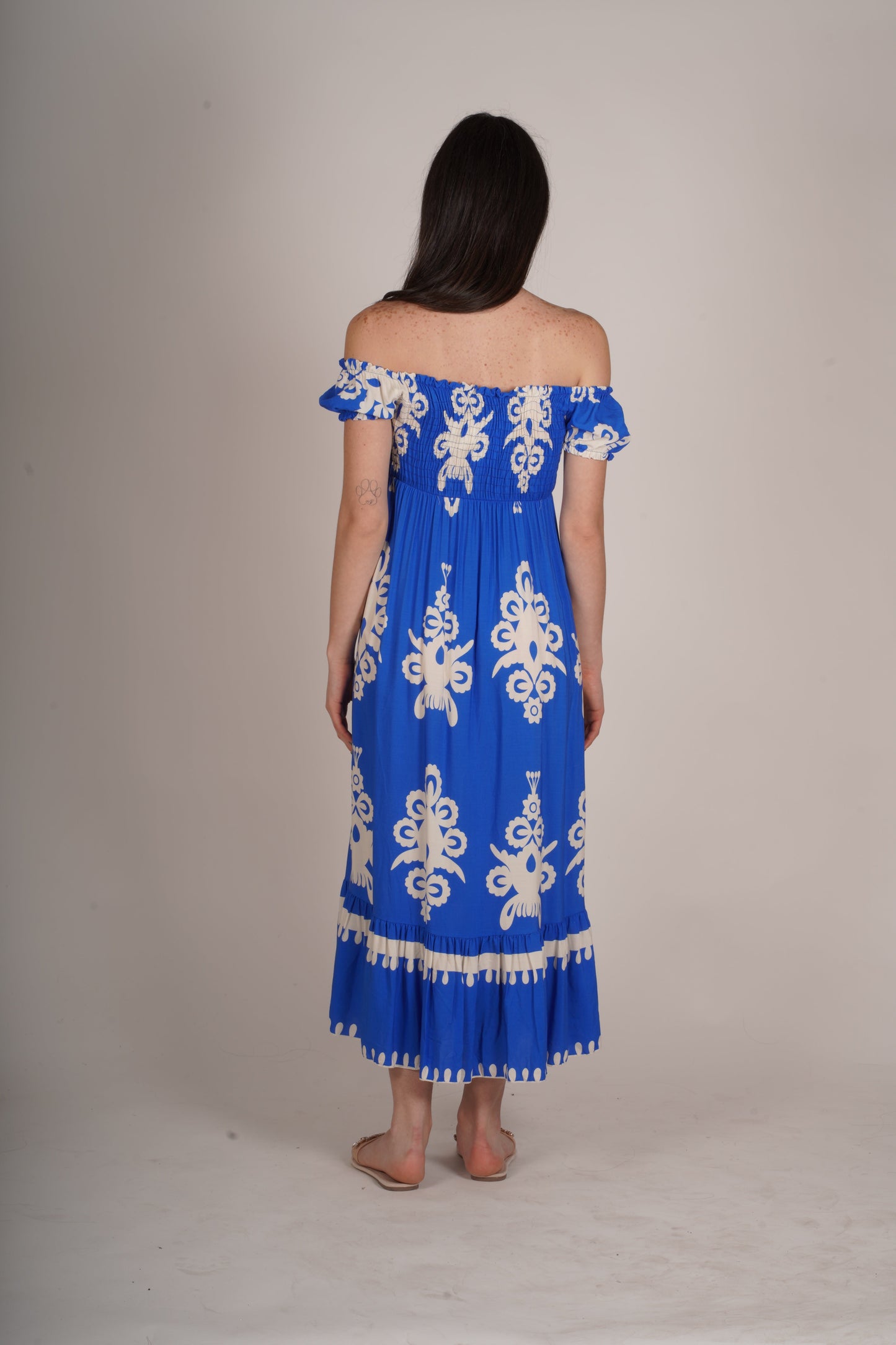 Robe à épaules dénudées Paon