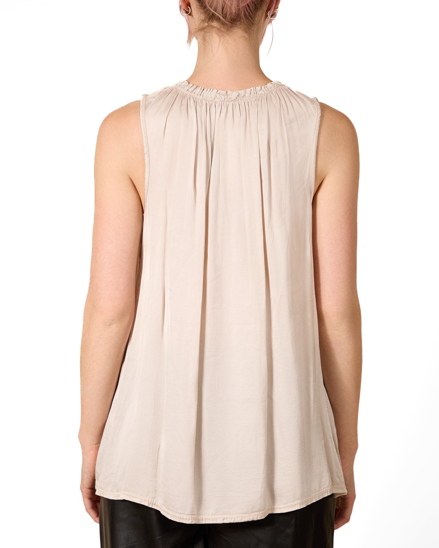 Débardeur sans manches ivoire à col volanté