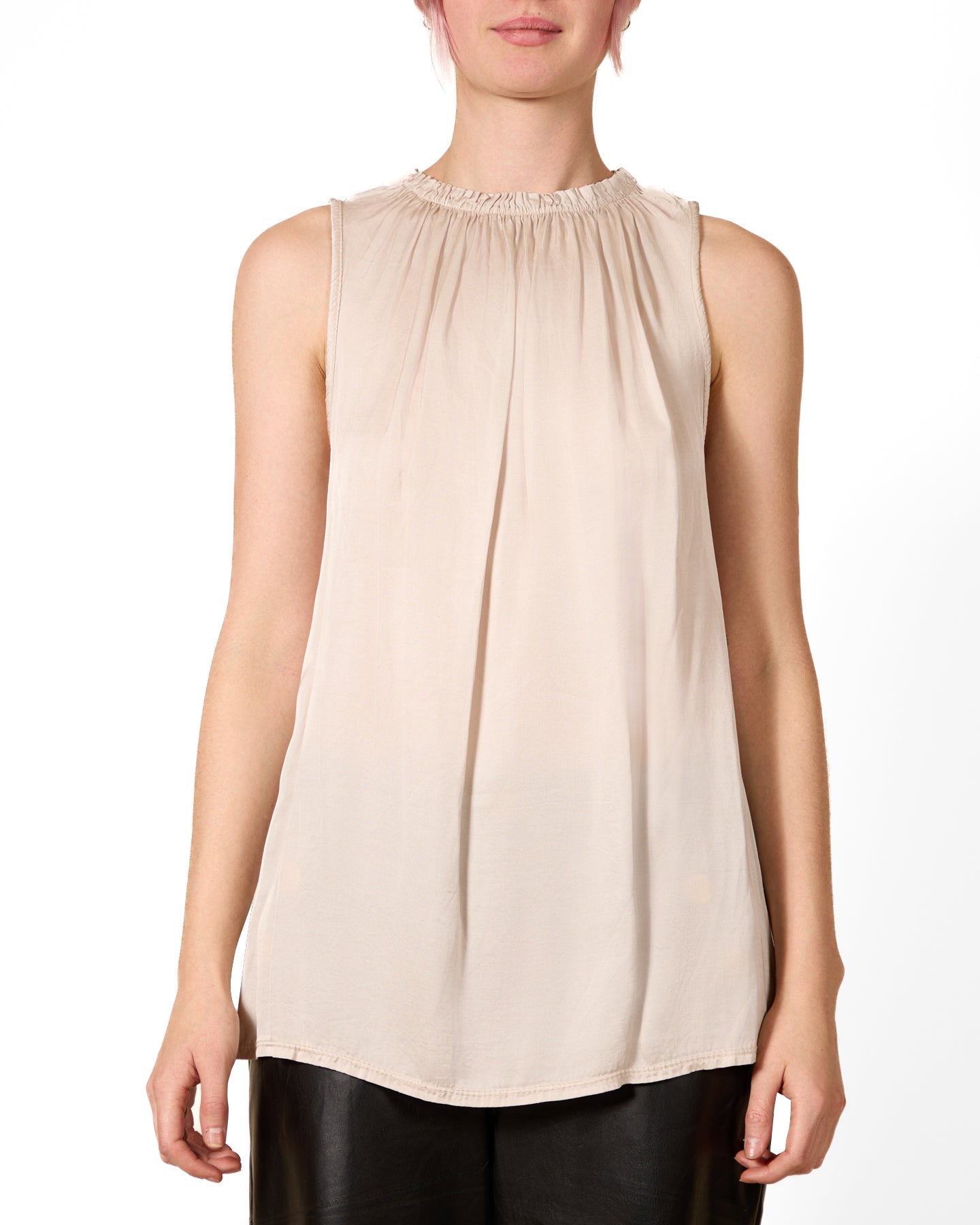 Débardeur sans manches ivoire à col volanté