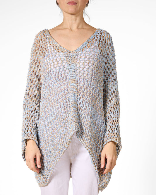 Pull en crochet multicolore bleu lurex